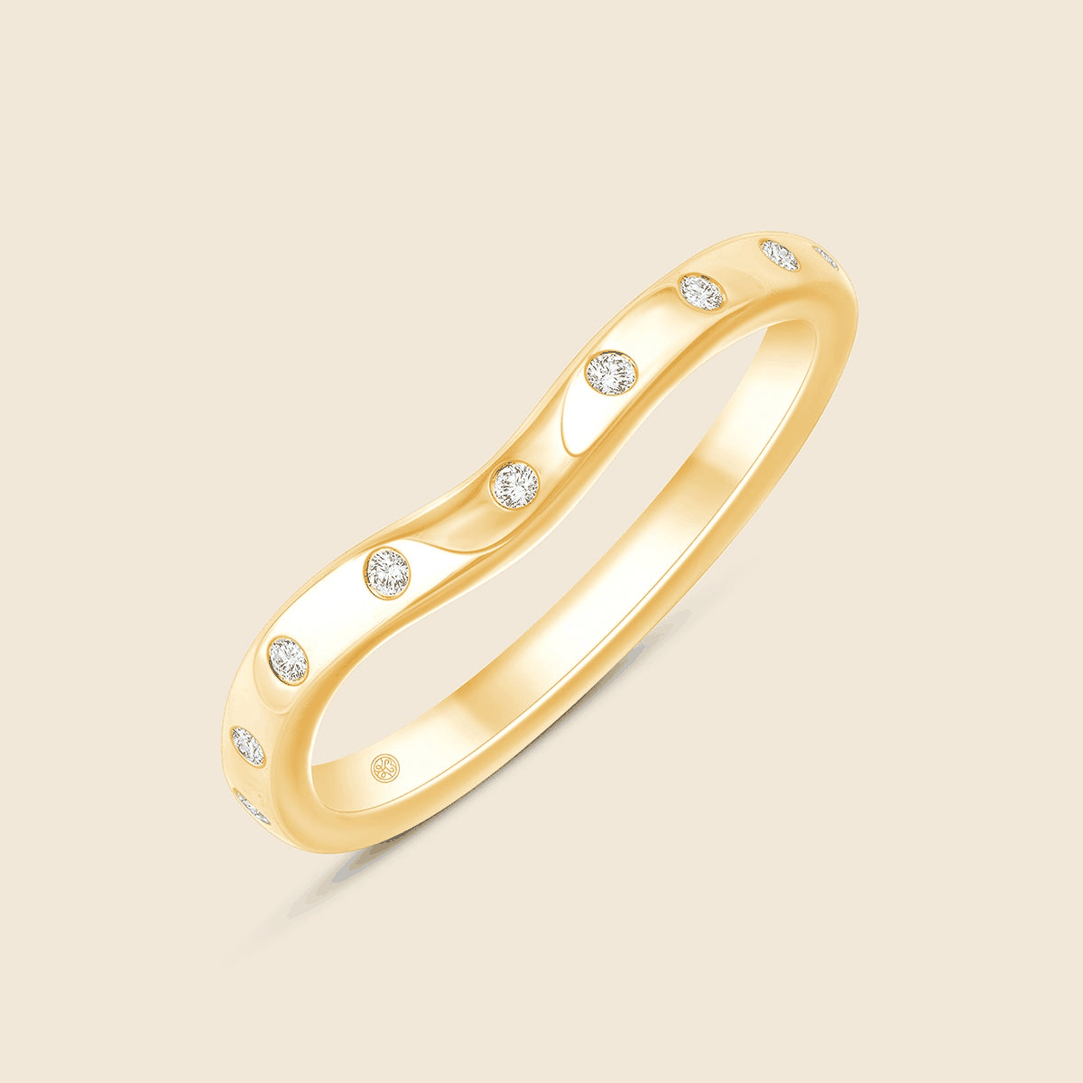 Gelbgold Ring im Wellenform mit kleinen runden Lab Diamanten