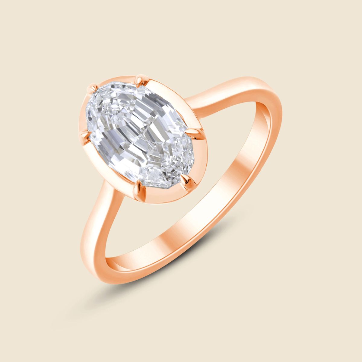 Verlobungsring aus Rosegold mit Lab Diamant im Moval-Schliff, zentrale Fassung