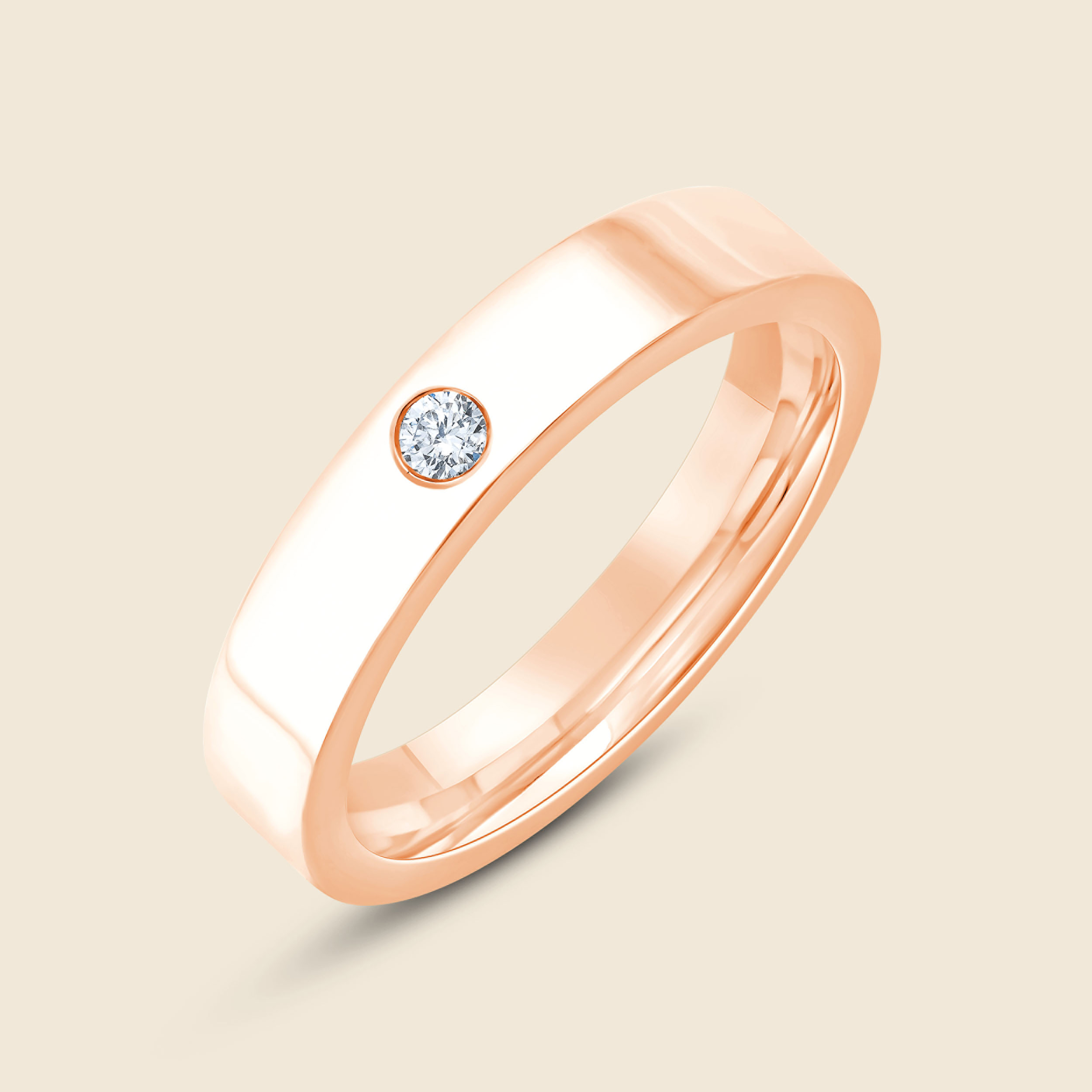Ehering aus Rosegold mit kleinem Lab Diamanten im Rundschliff