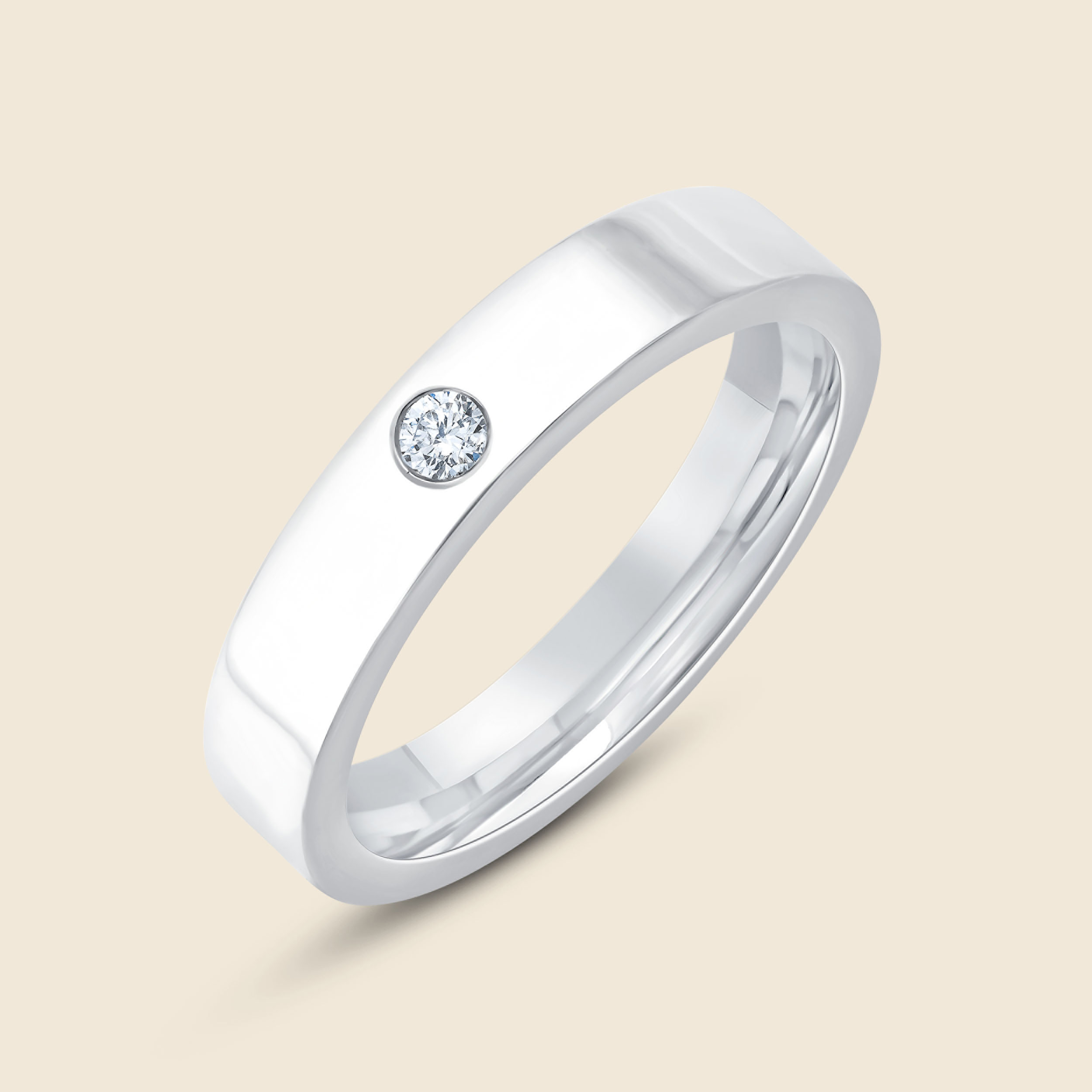 Ehering aus Weissgold mit kleinem Lab Diamanten im Rundschliff