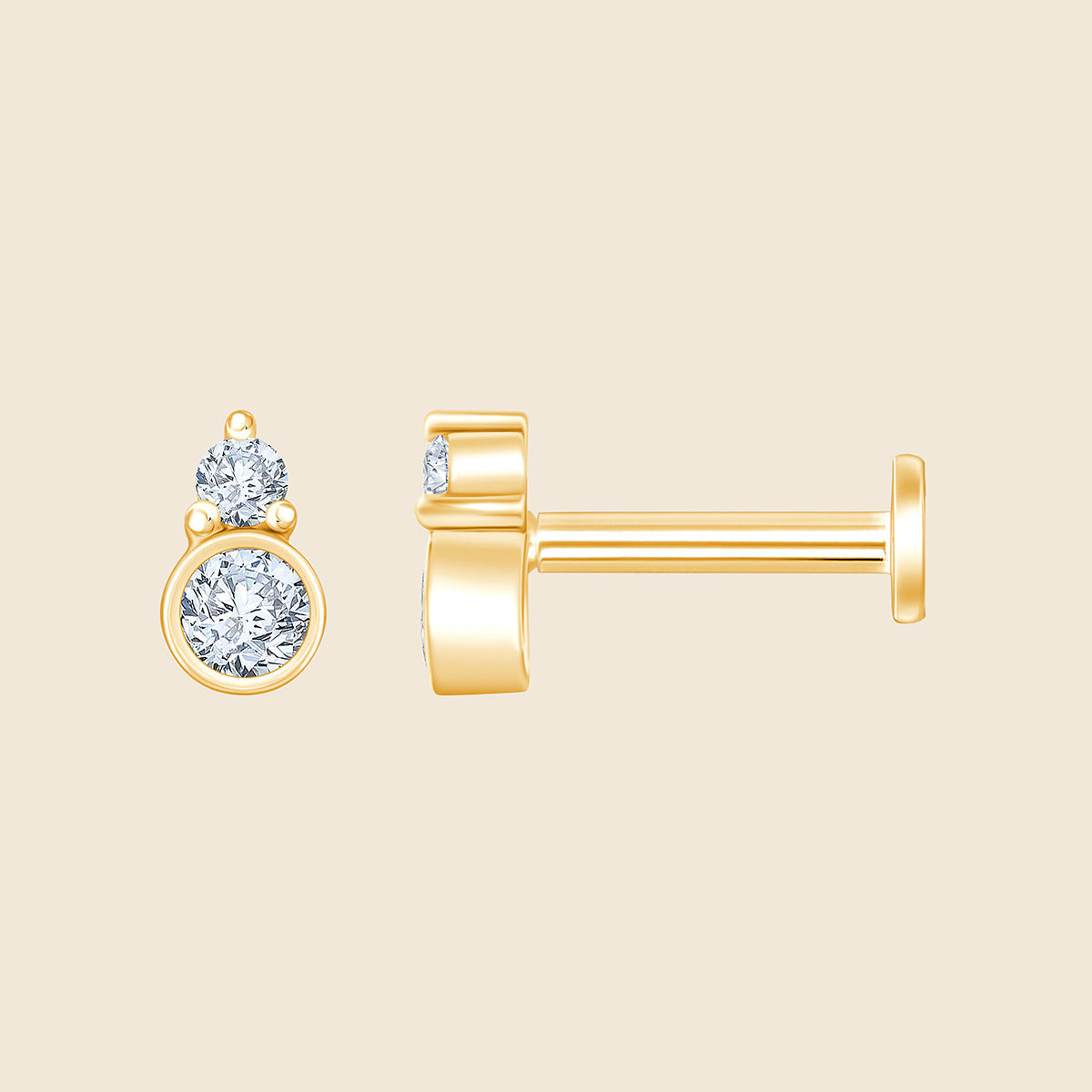 14k Gelbgold Piercing mit 2 Lab-Grown Diamanten im Rund-Schliff