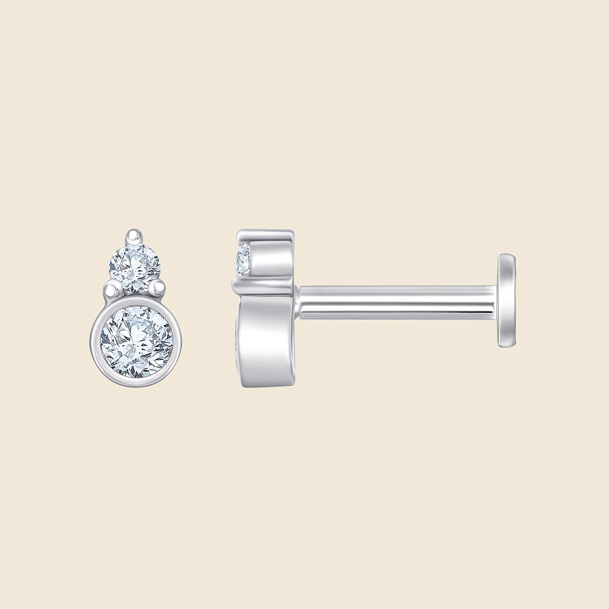 14k Weißgold Piercing mit 2 Lab-Grown Diamanten im Rund-Schliff