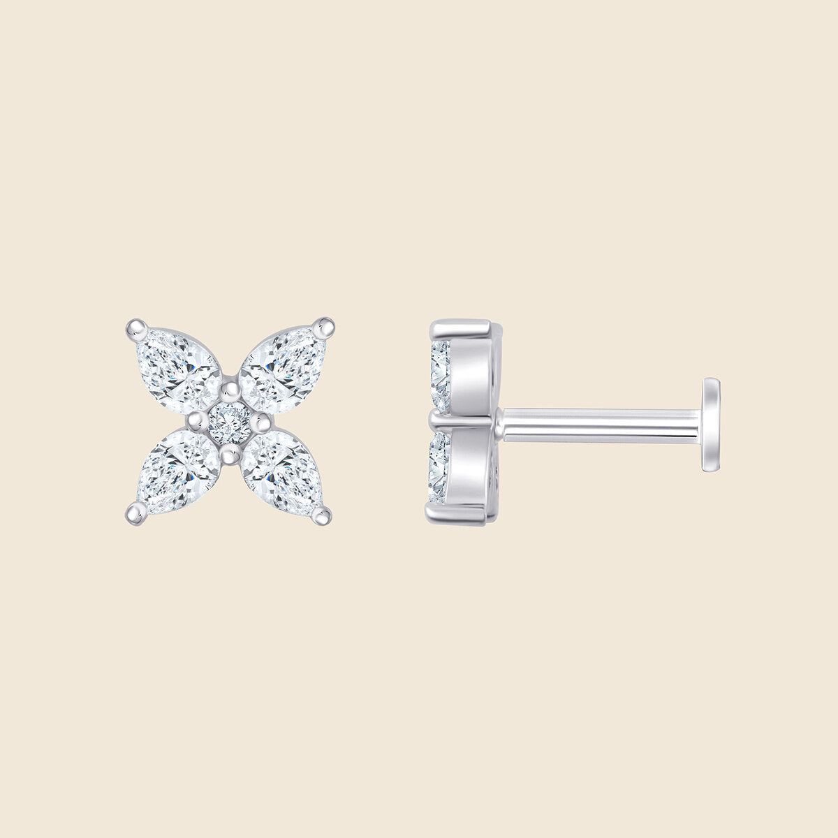 14k Weißgold Piercing mit 5 Lab-Grown Diamanten im Birnen- und Rund-Schliff