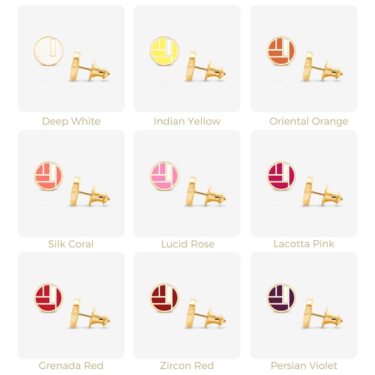 Keramik Ohrstecker in Rot-, Gelb- und Rosatönen mit goldener Fassung in Rasteransicht dargestellt