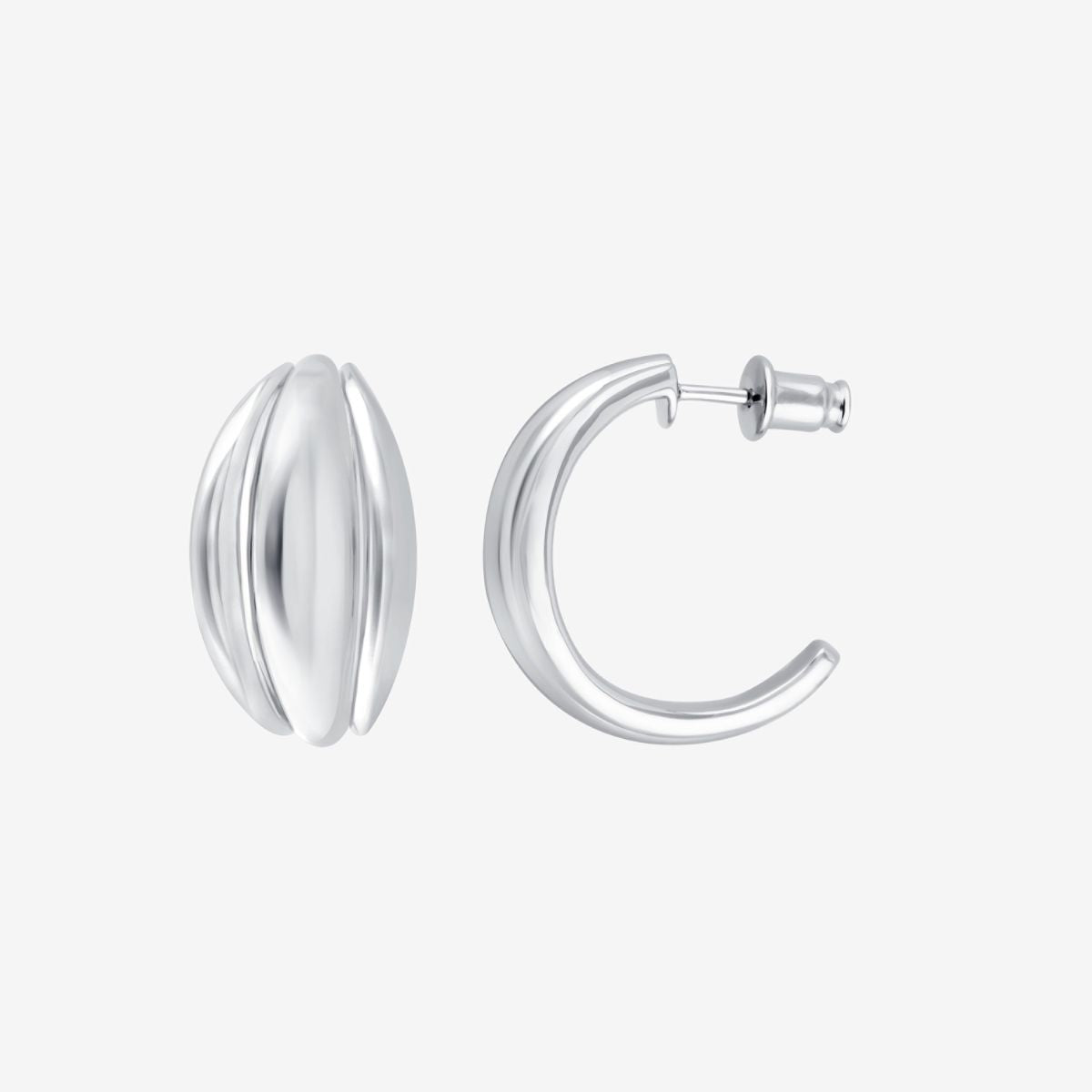 Silber Halbkreolen mit gewölbter Oberfläche, Vorderseite- und Seitenansicht