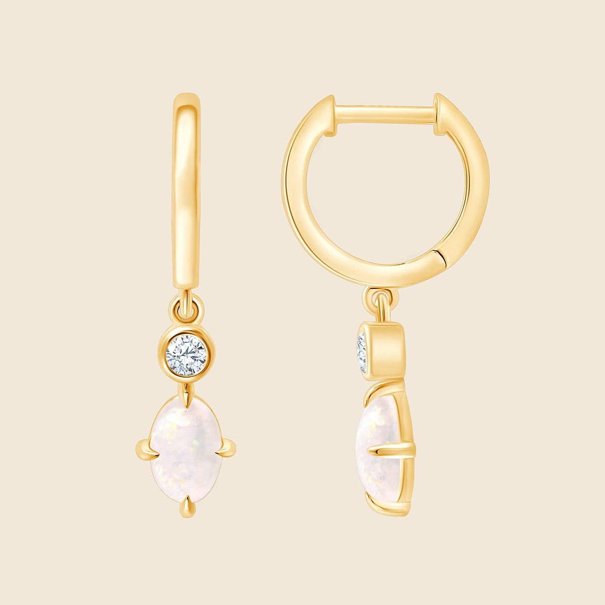 Ohrhänger mit australischem Opal und Lab-Diamanten in recyceltem 14k Gold