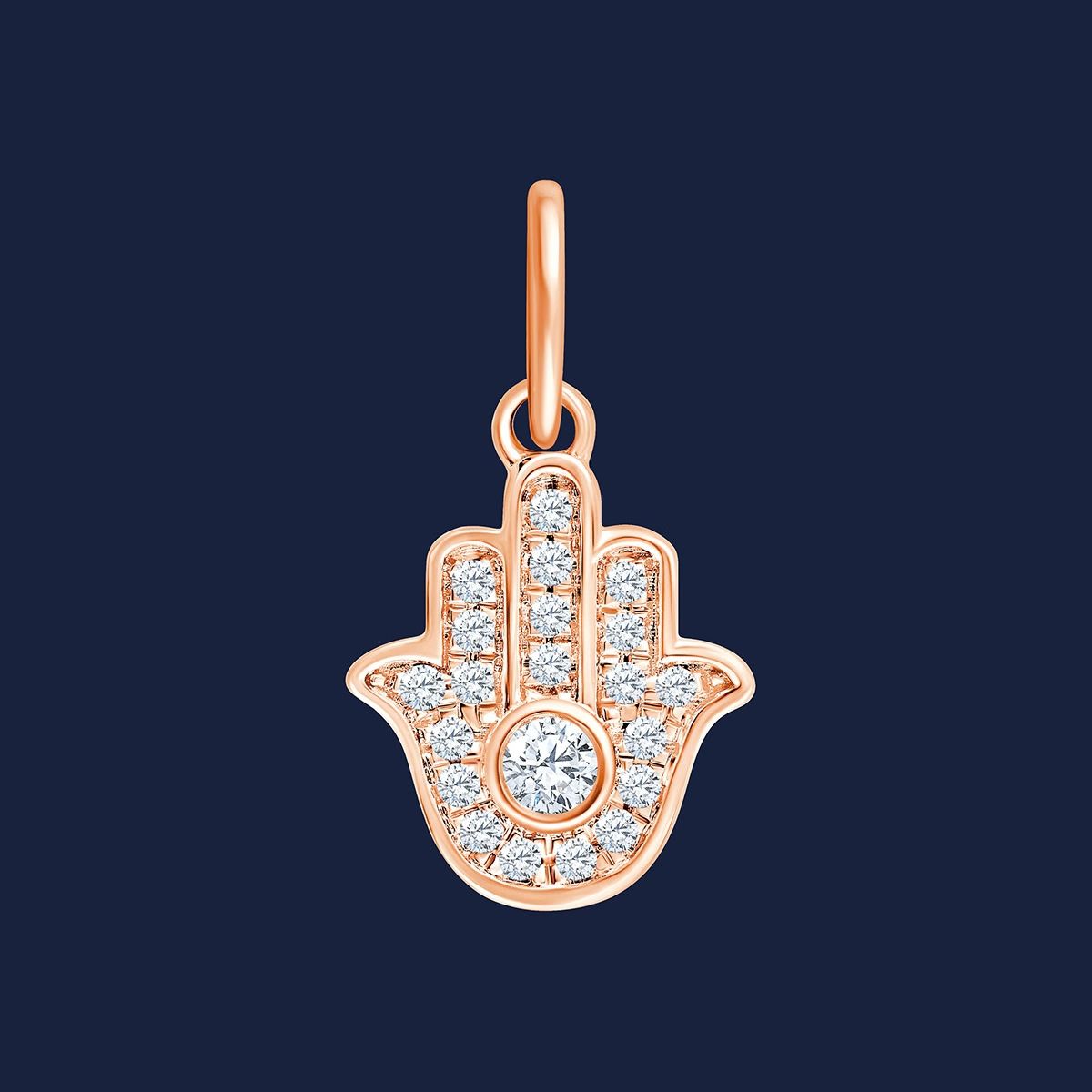 Hamsa Anhänger mit natürlichen Diamanten in 14k Rosegold