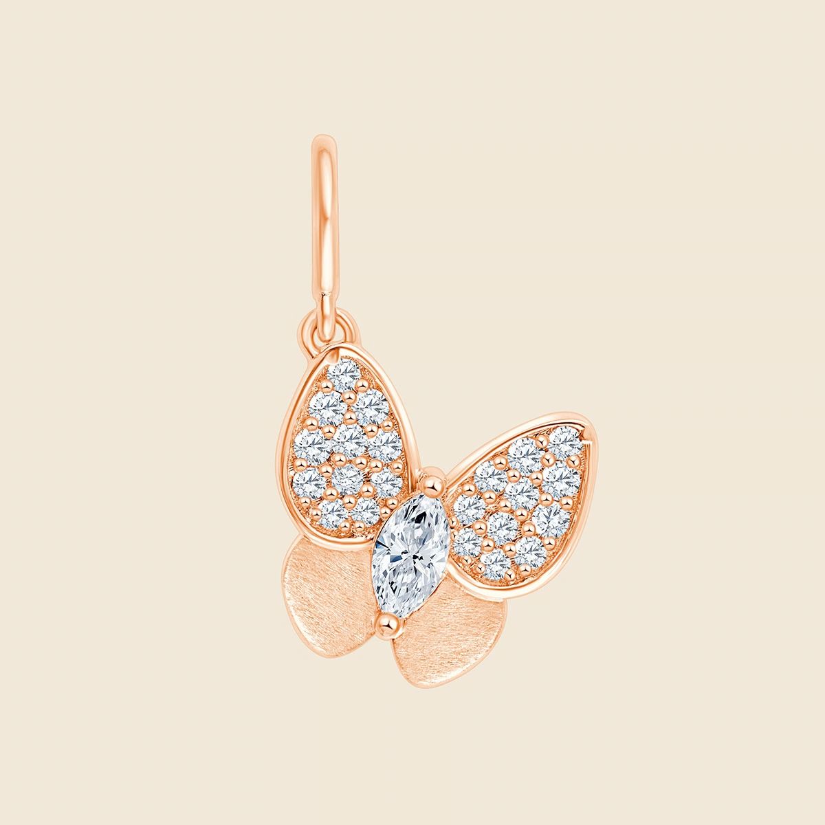 Schmetterling Anhänger mit Lab Diamanten in 14k Rosegold