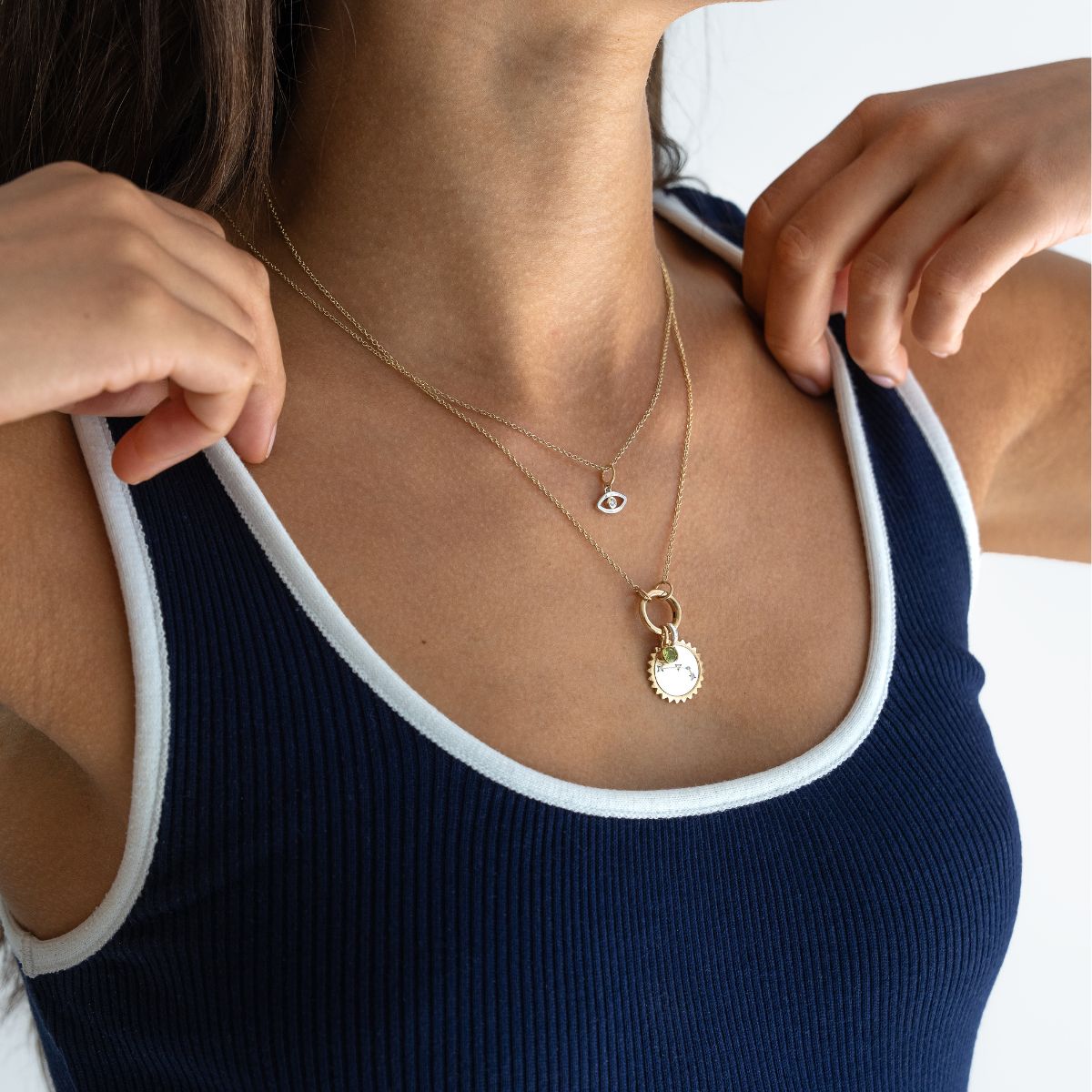 Long Charm Cable Kette 14k Gold