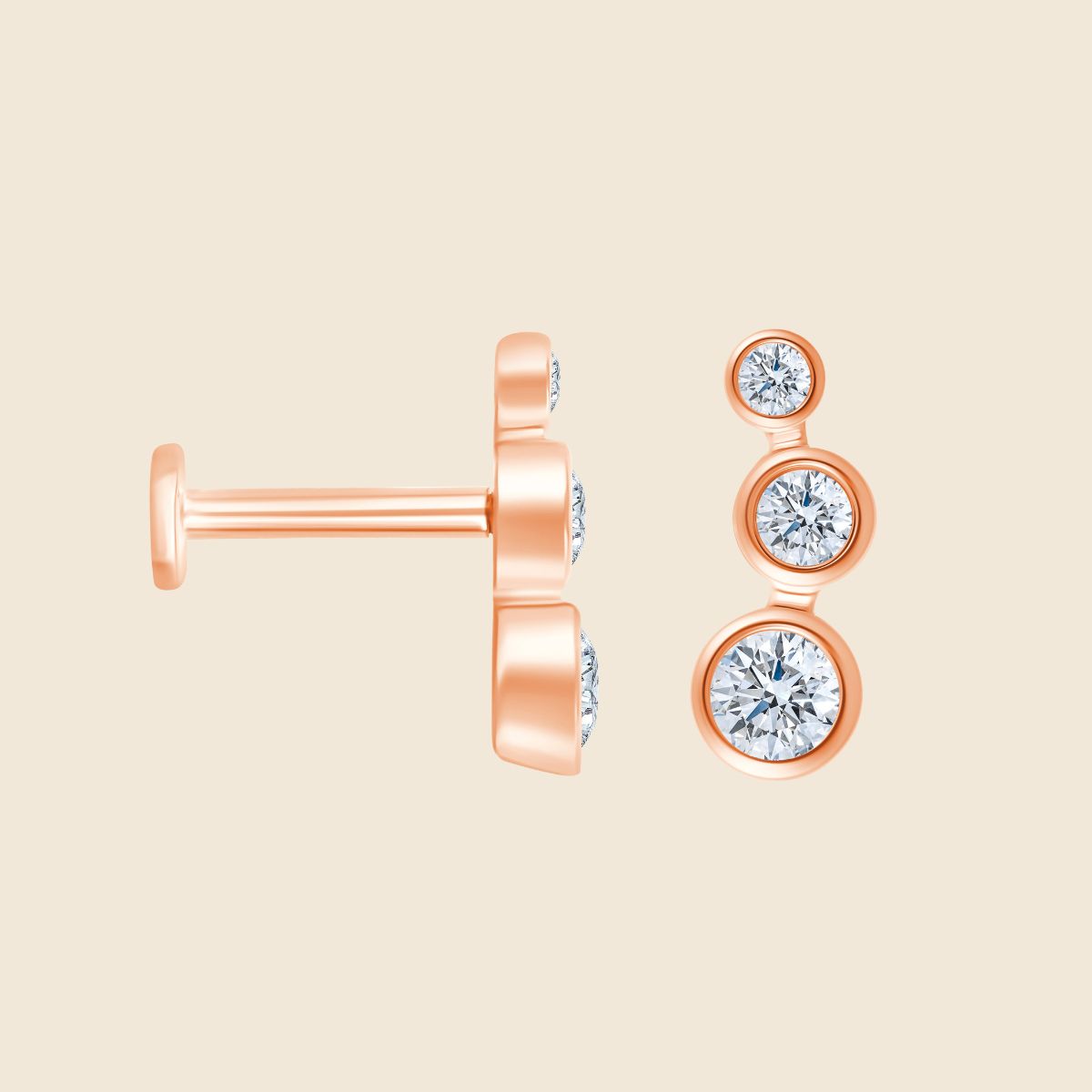Seitliches Tina Piercing in Roségold mit Lab-Diamanten