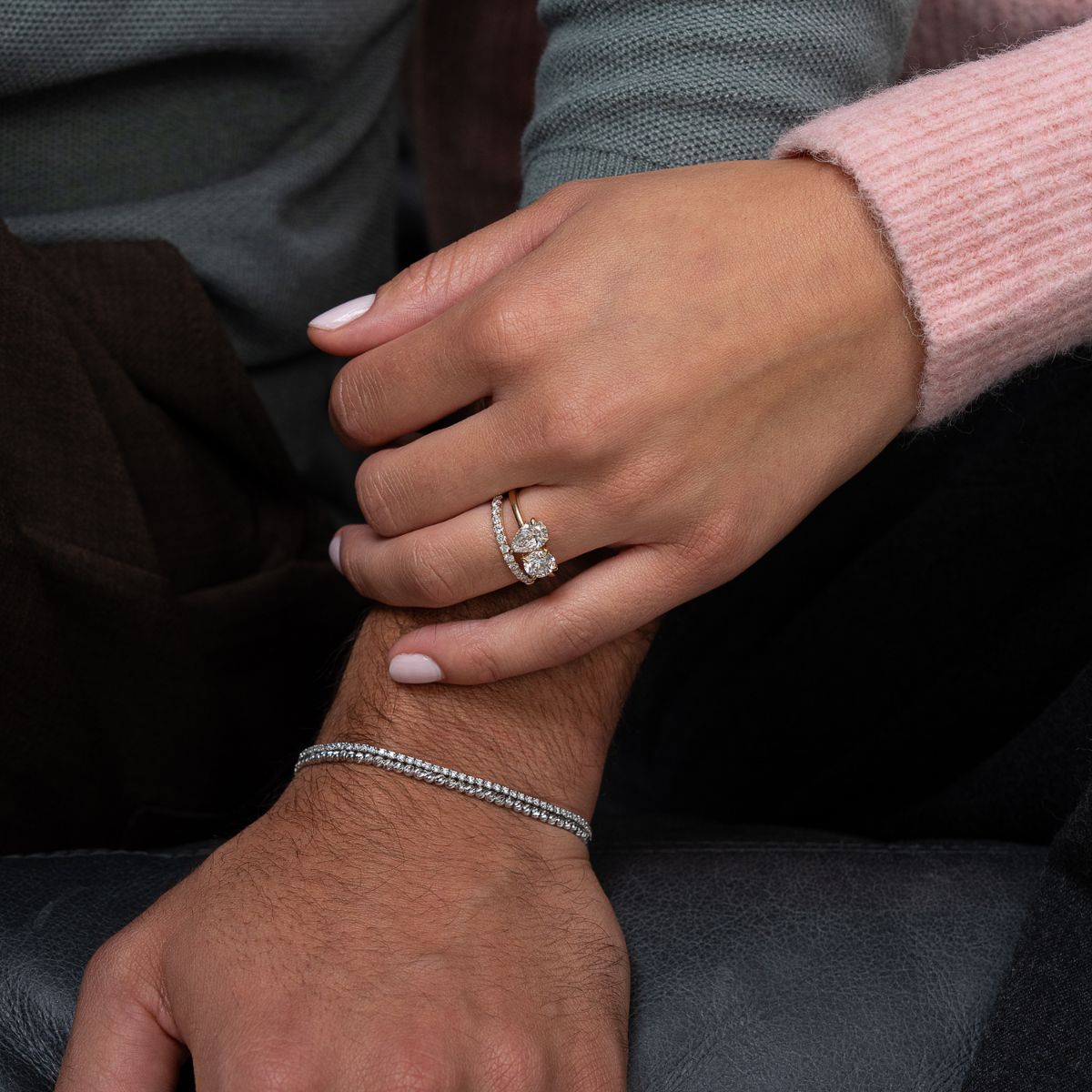 Toi et Moi Round Pear Ring