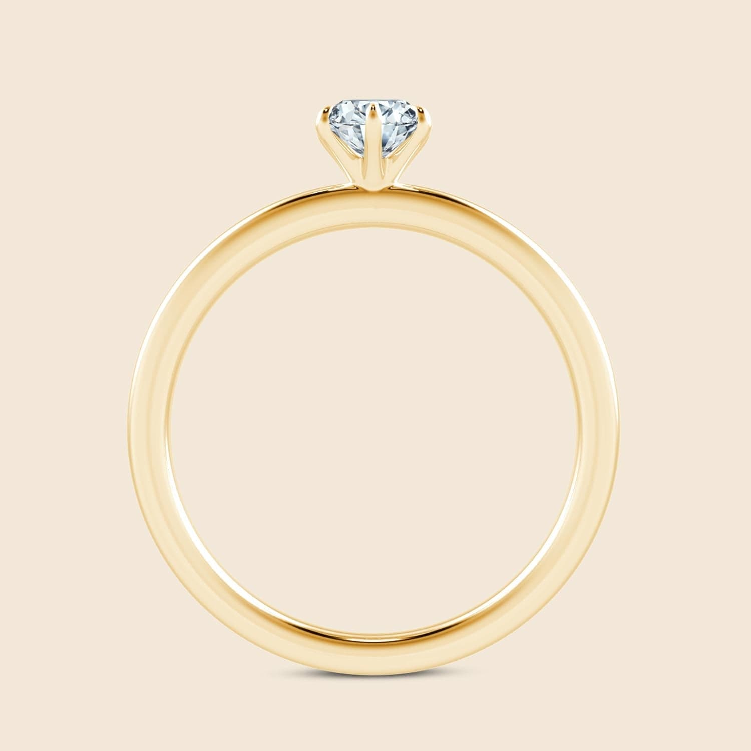 Vorderansicht Ring in 14k Gelbgold mit Lab Diamant in ausgeprägter Krappenfassung