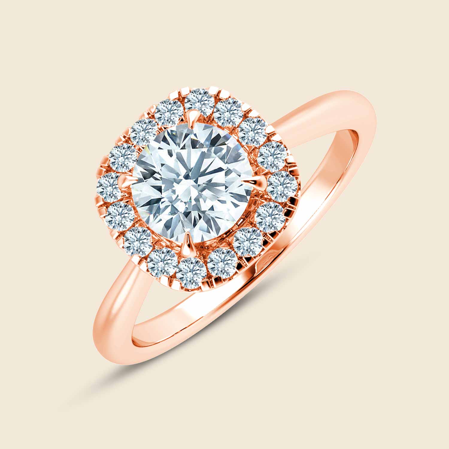 Hyacinth Cushion Halo Pinched Ring