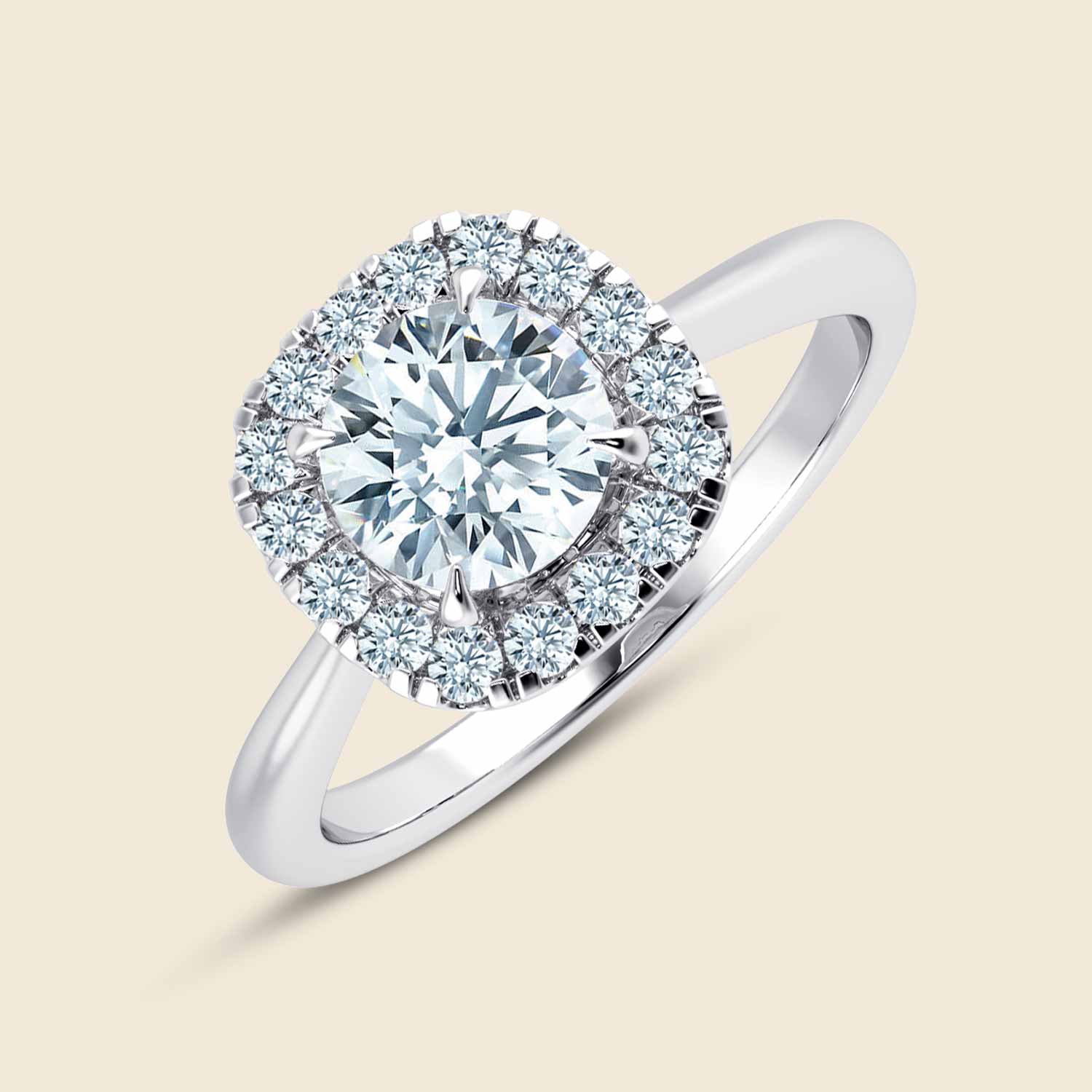 Hyacinth Cushion Halo Pinched Ring
