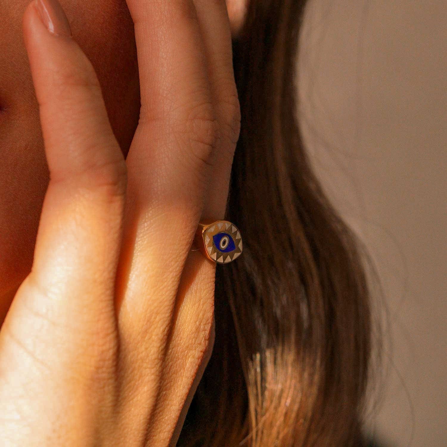 Ceramic Nazar Signet Ring