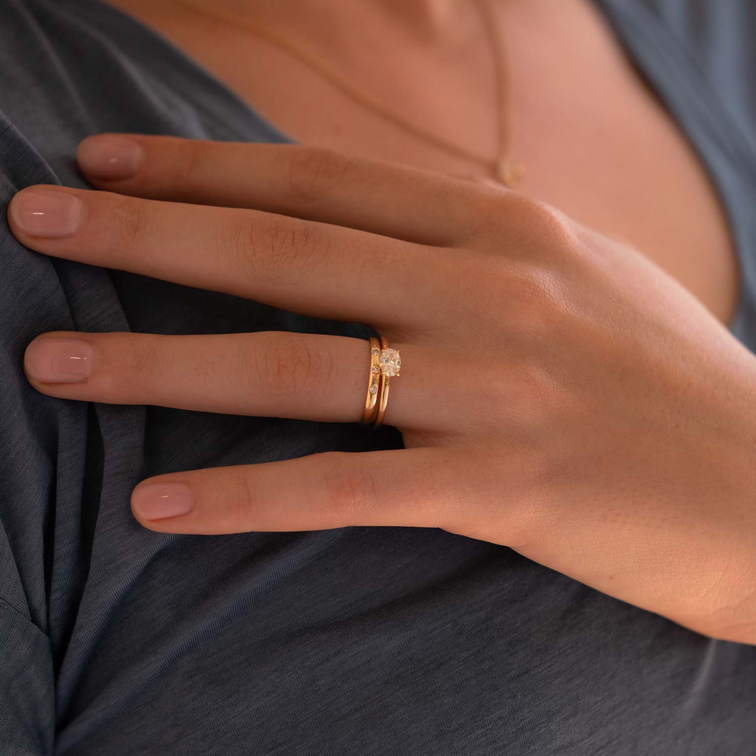 Half Domed Three Diamonds Band