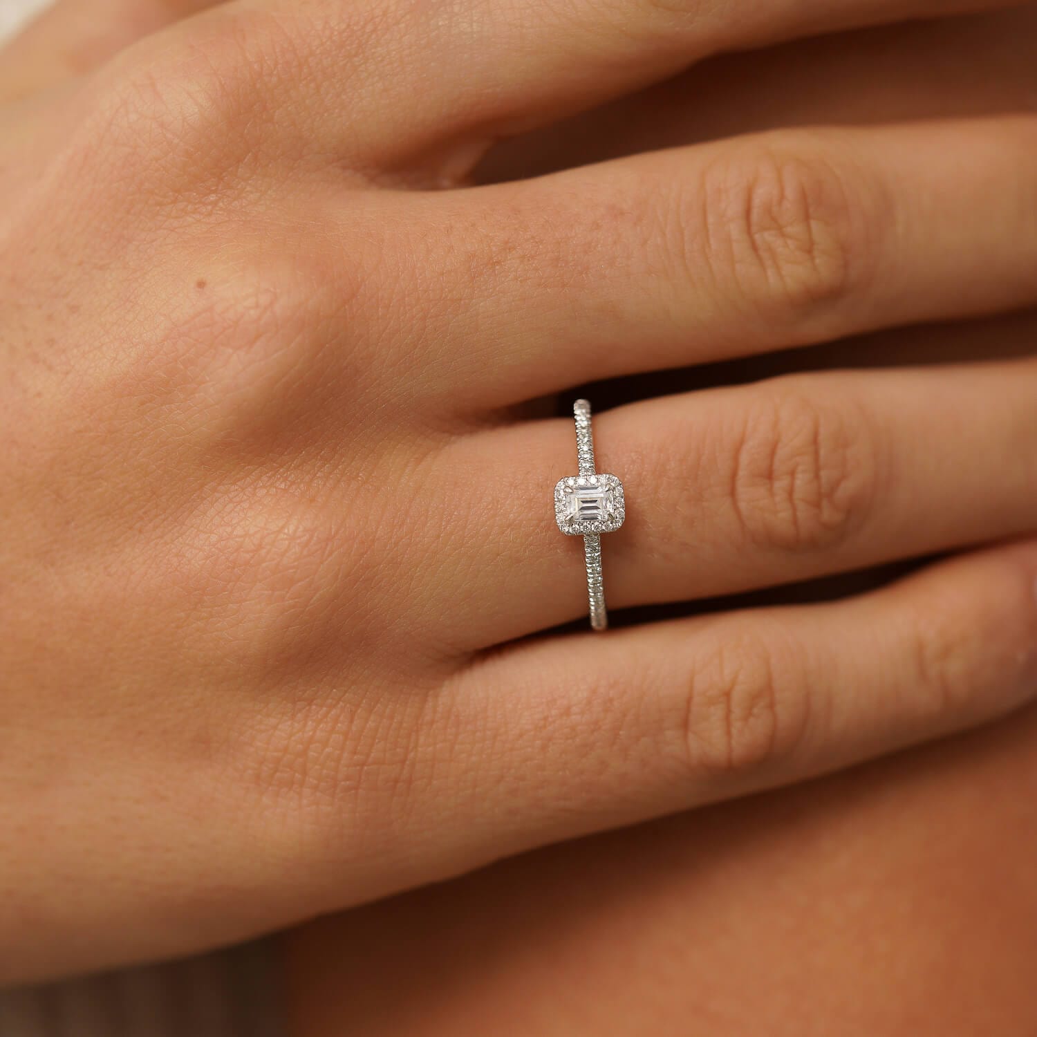 Micro Cathedral Halo Emerald Ring