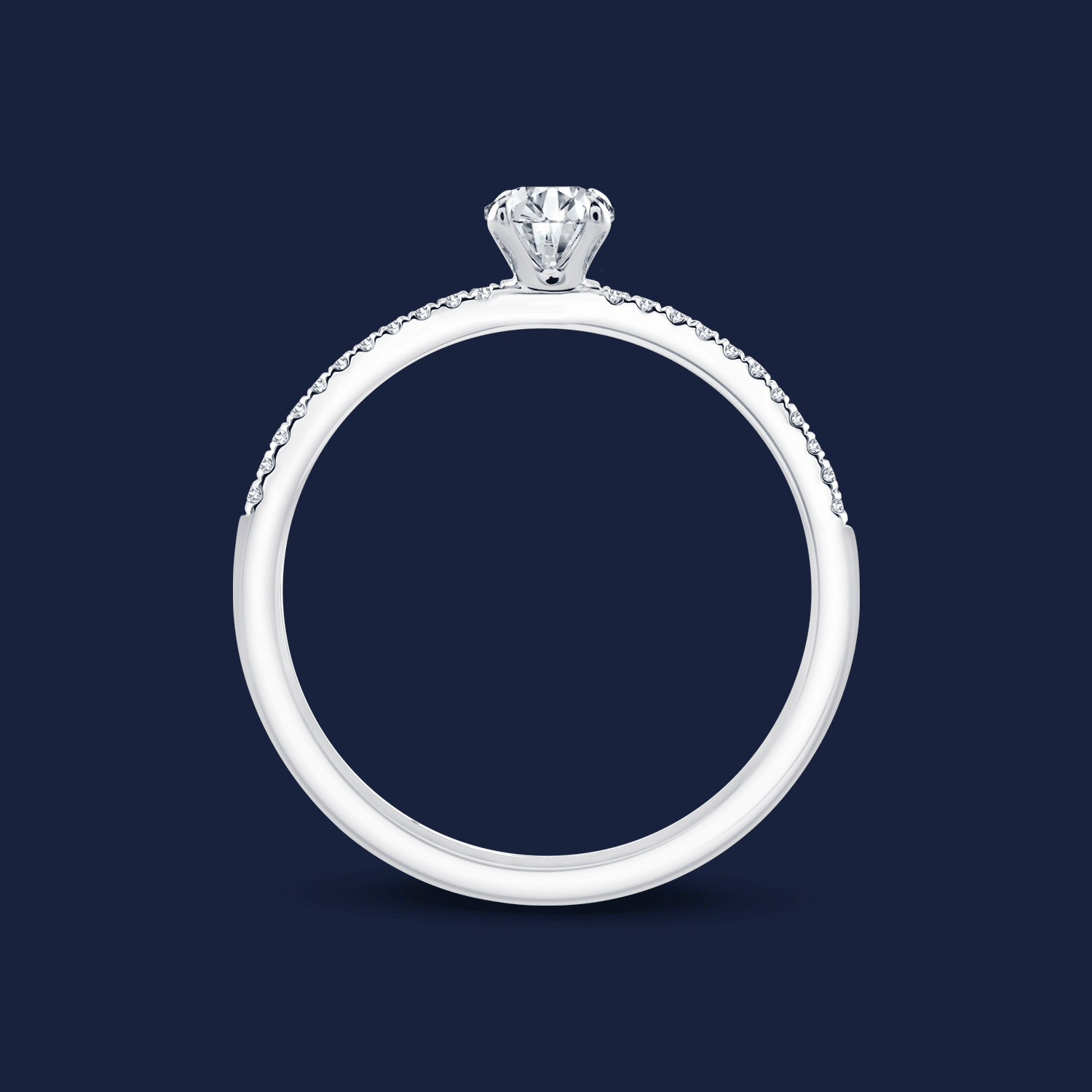 Seitenansicht Solitair-Ring Rundschliff Weißgold