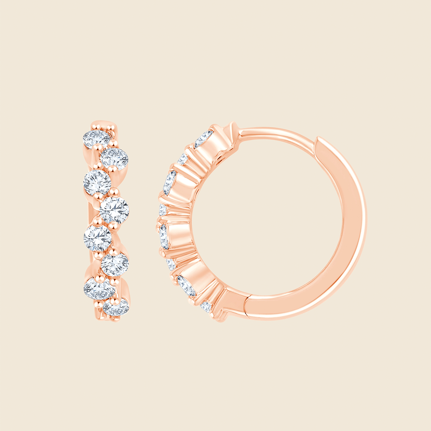 Diamant Kreolen mit kleineren Steinen in 14k Rosegold
