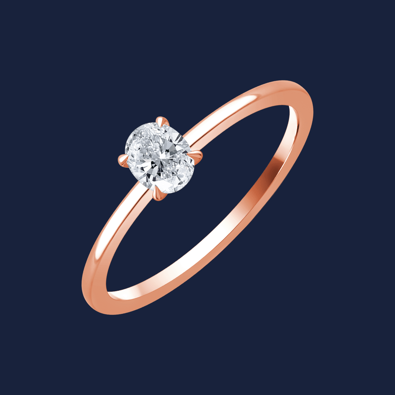 Diskreter Ring in Rose mit natürlichem Diamant im Ovalschliff