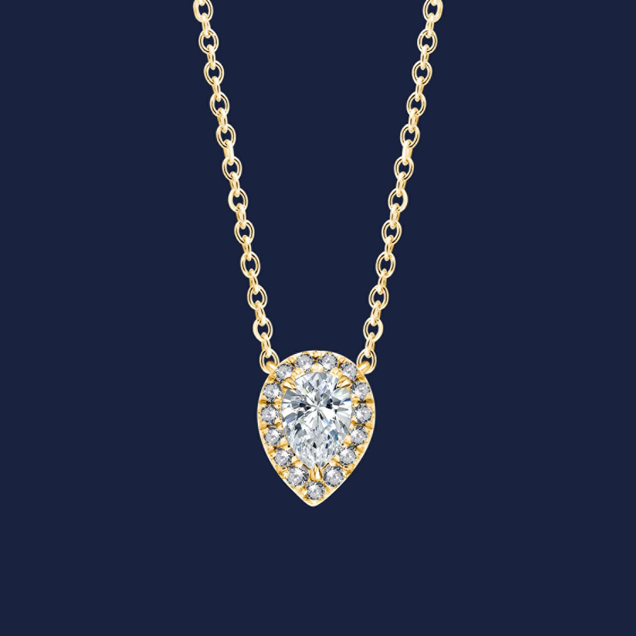 Goldkette mit Tropfendiamant in Halo Fassung