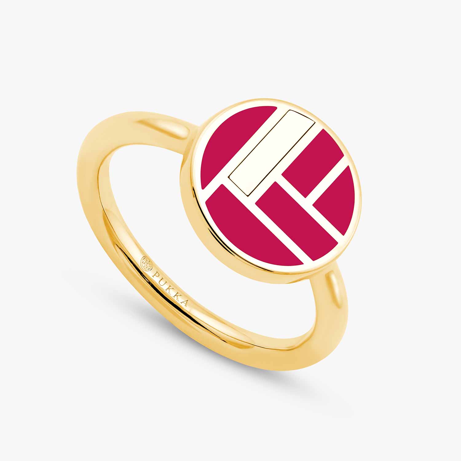 Keramikring mit goldener Fassung mit einem Pinkton Muster