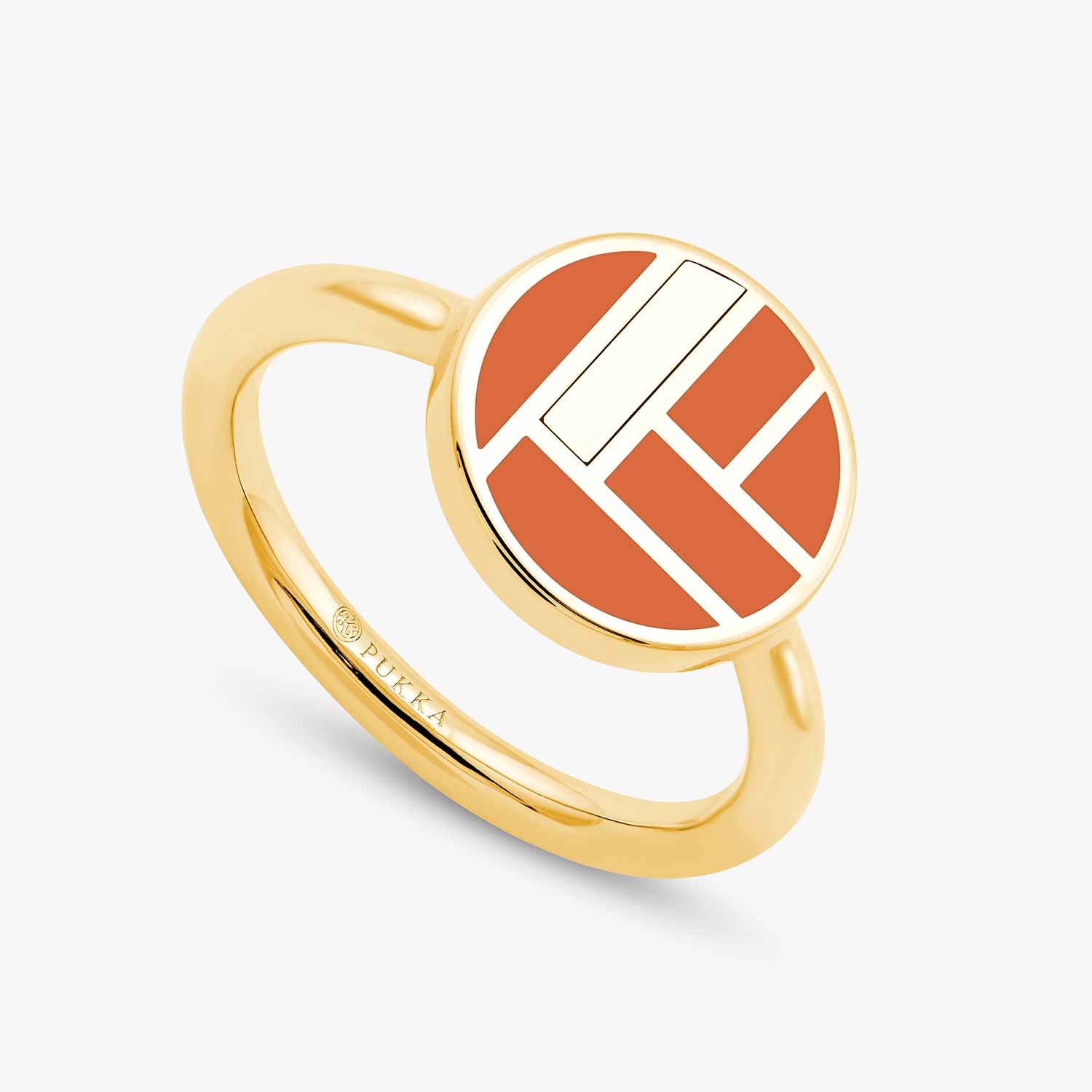 Keramikring mit goldener Fassung mit einem Rotton  Muster
