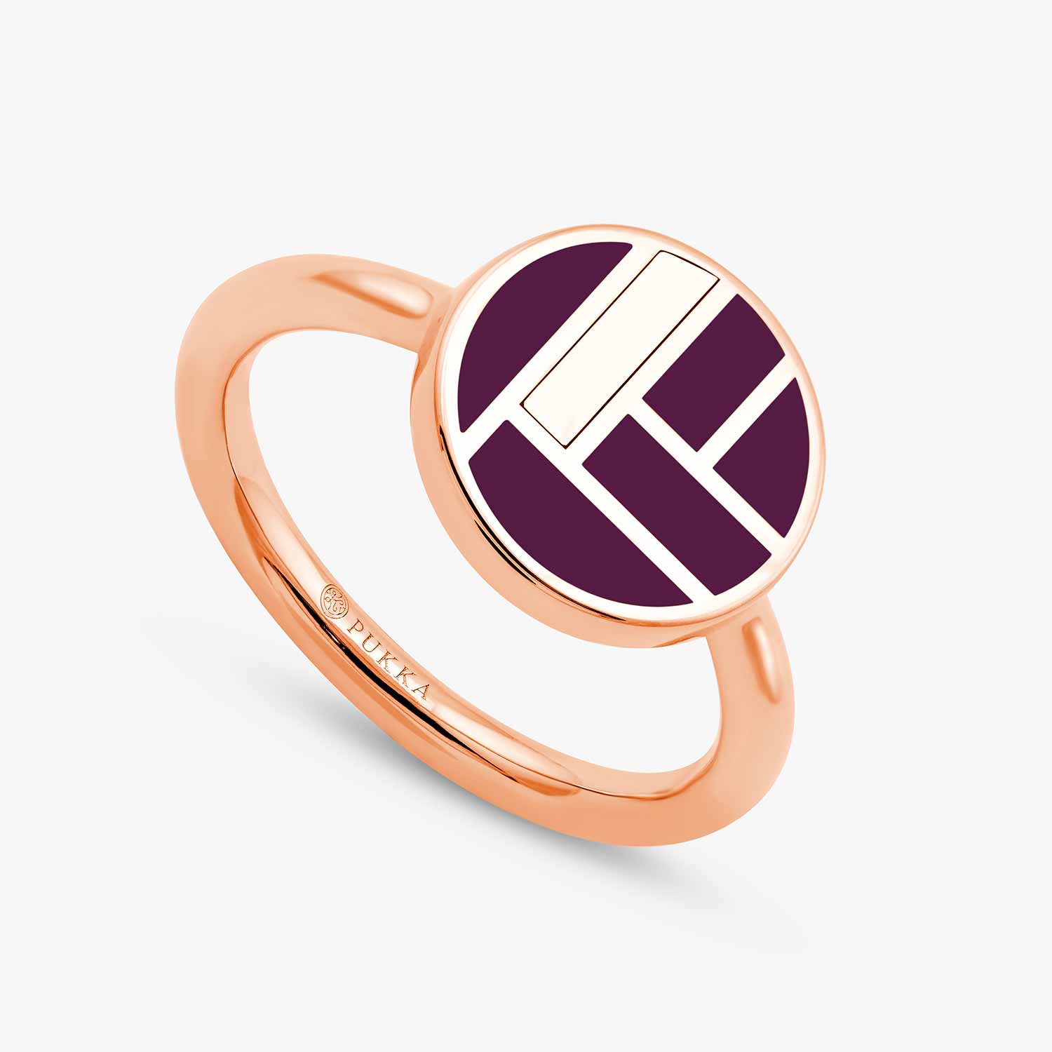 Keramikring mit Rosé Fassung mit einem Lilaton Muster