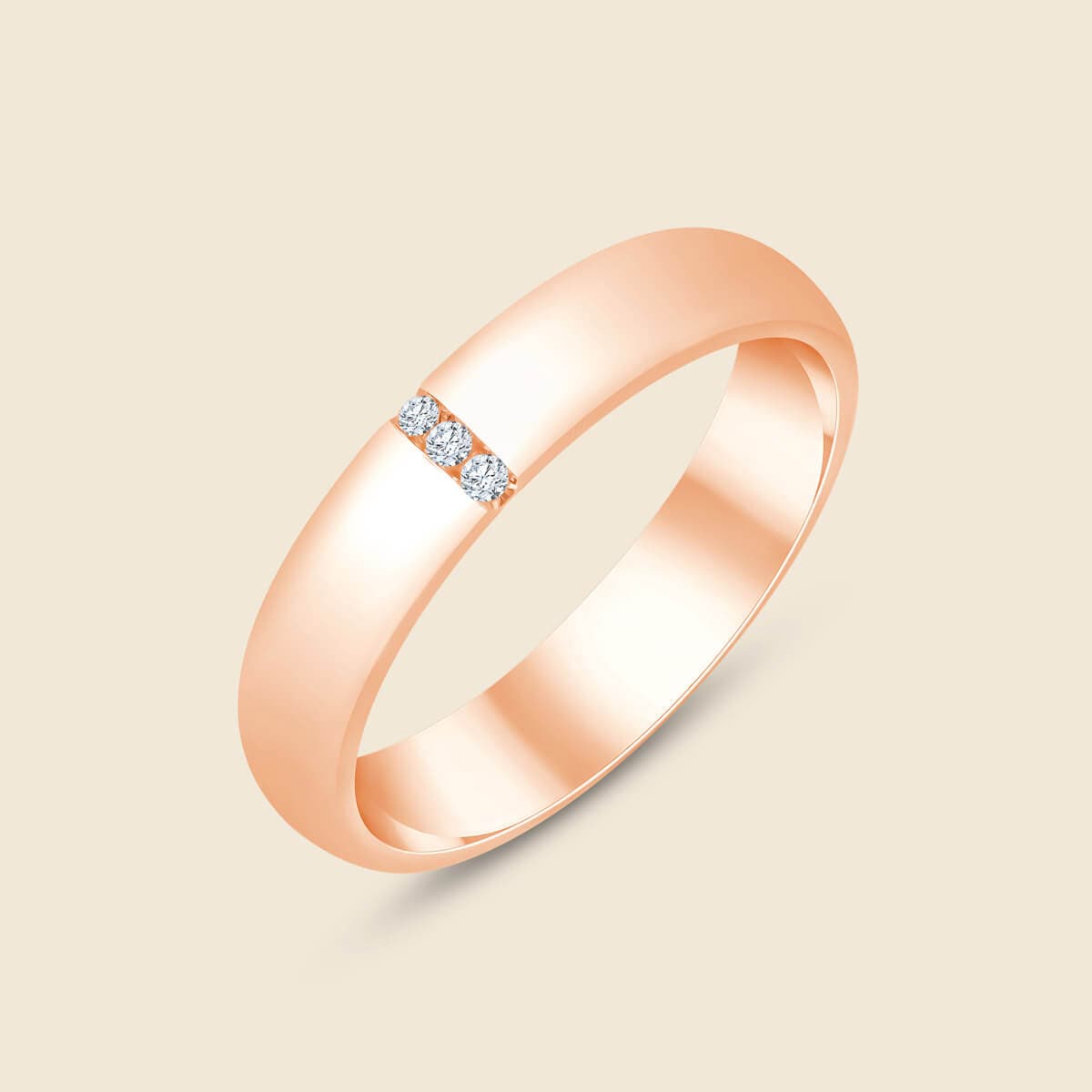 Ehering in Rosegold mit drei vertikalen Diamanten
