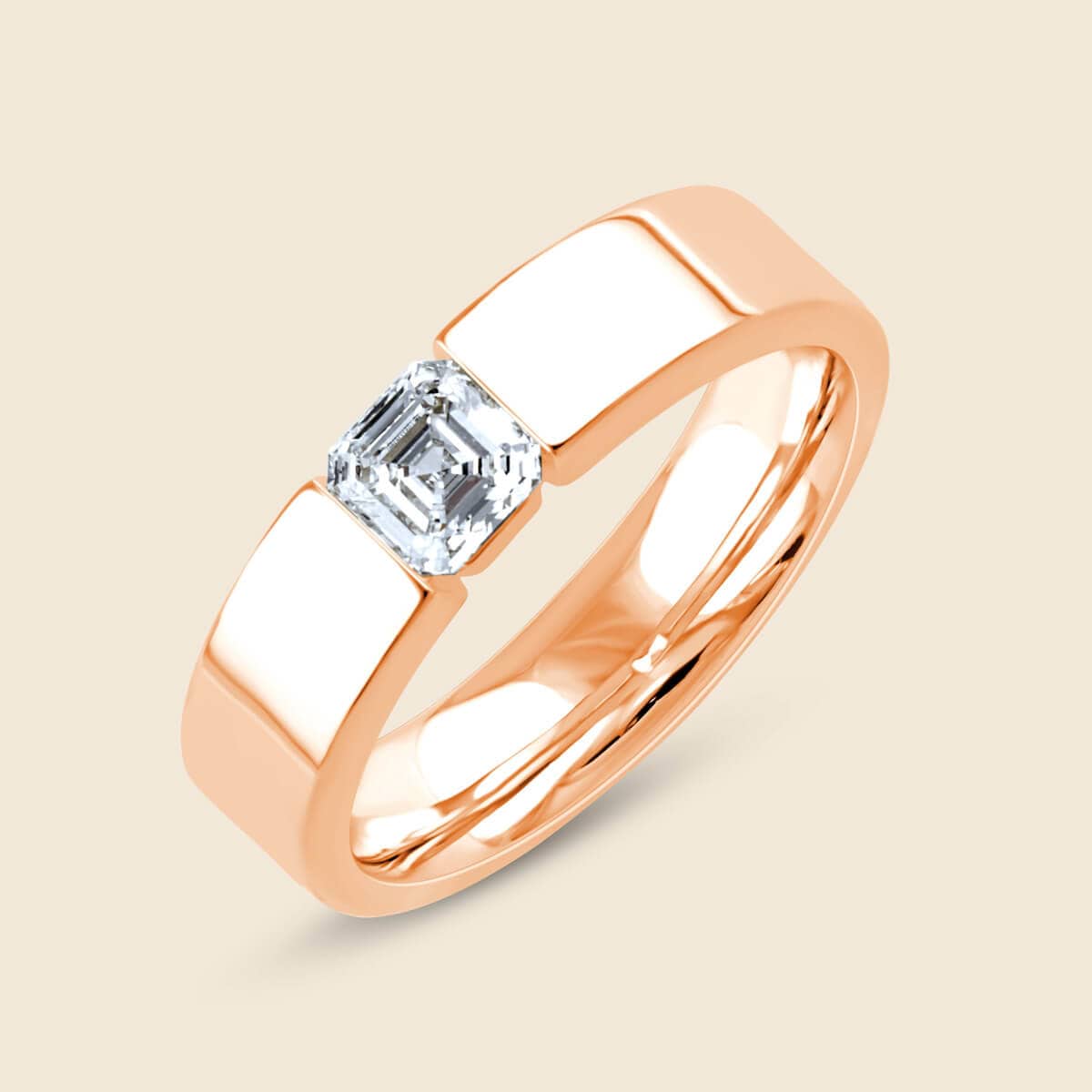 Breiter Ring in Roségold mit mittigem Lab-Diamanten im Asscher-Schliff