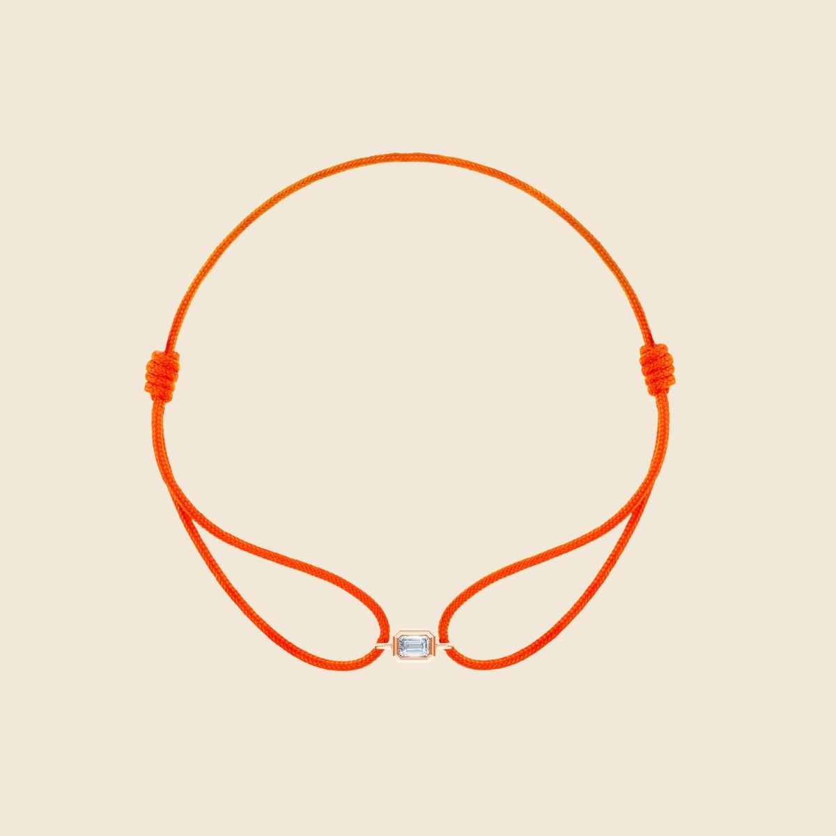 orangenes Kordarmband mit Lab Diamanten in Smaragd-Schliff mit Fassung Rose