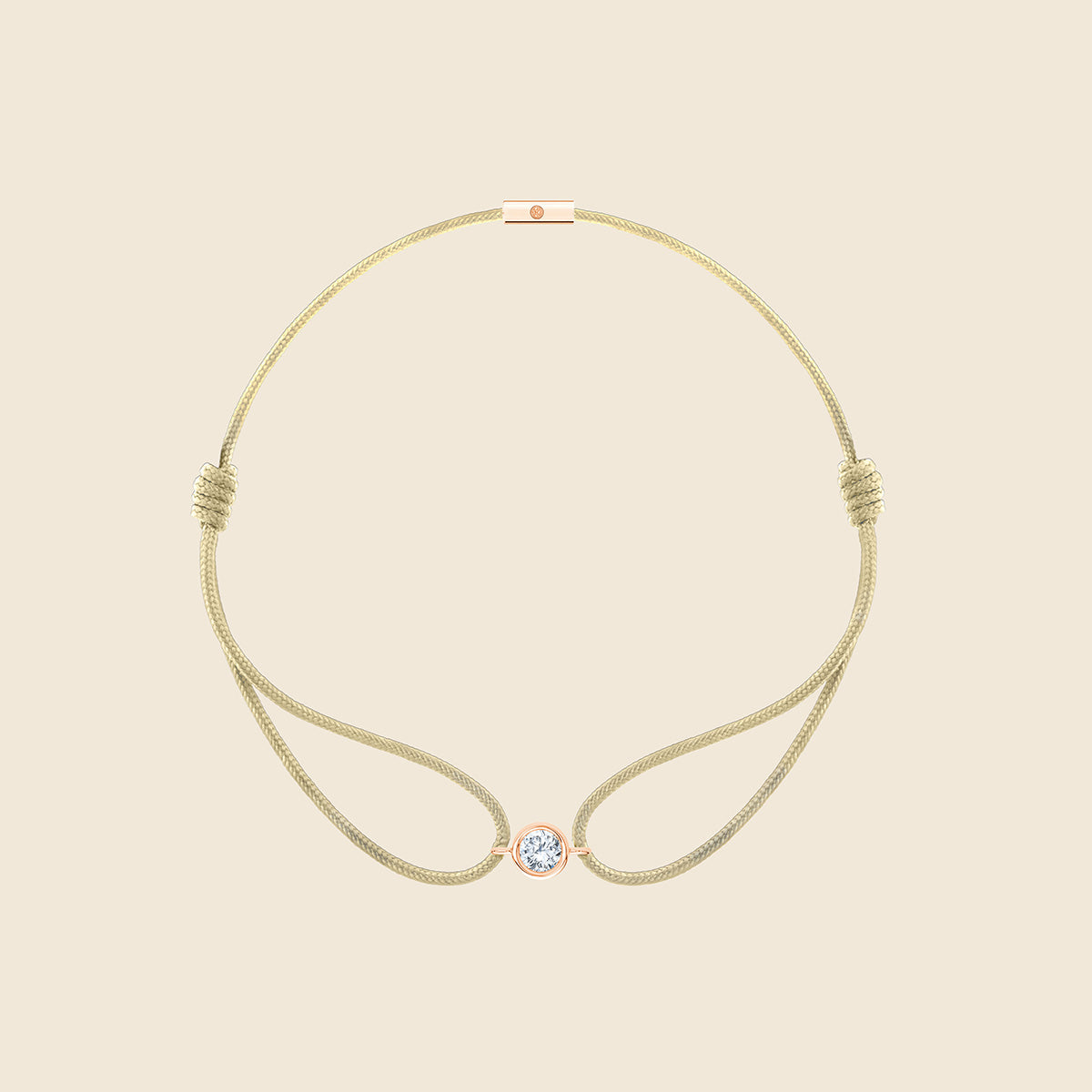 beiges Kordarmband mit rundem Lab Diamanten und Fassung in Rose