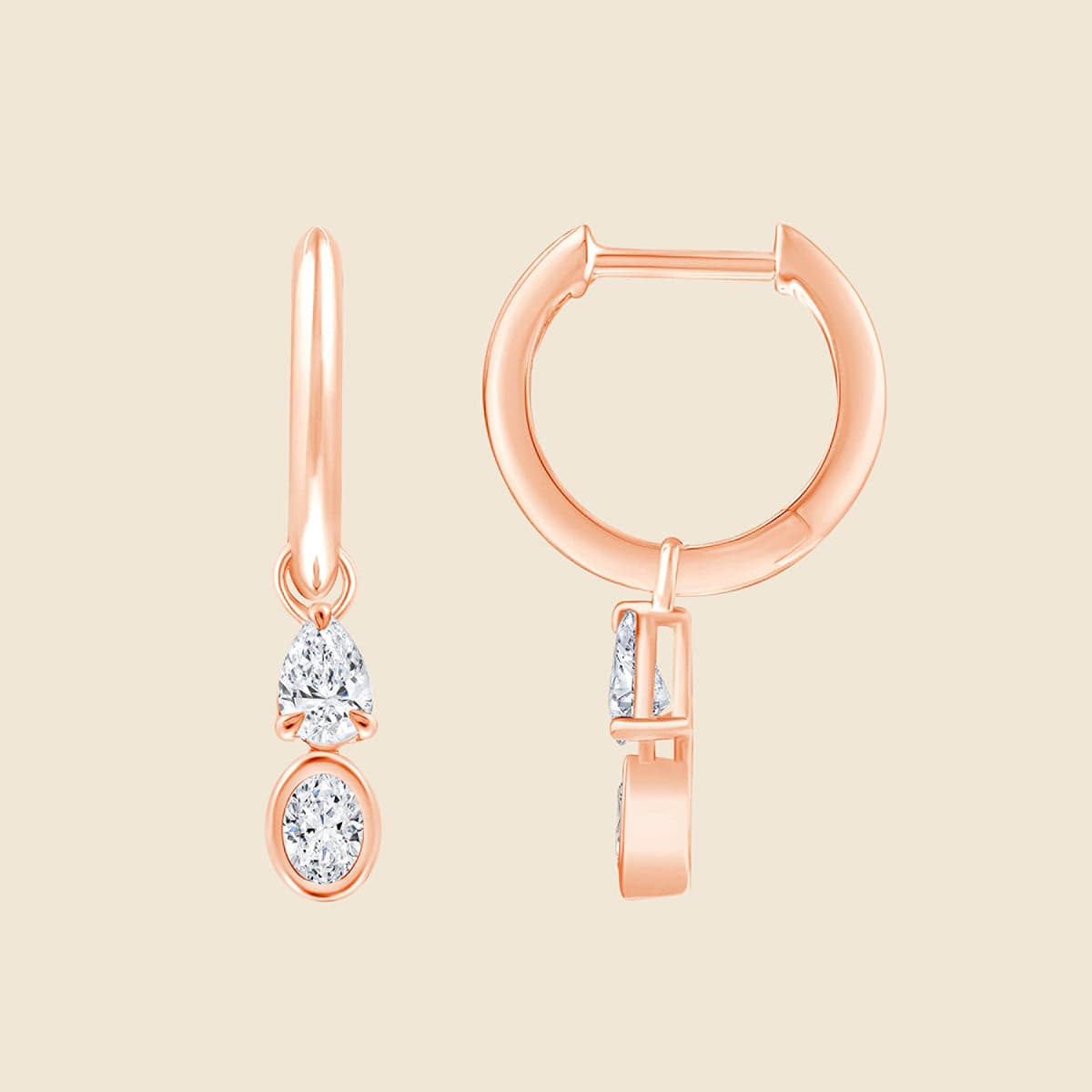 Ohrhänger in Rose mit Lab Diamanten in Birnen- und Ovalschliff
