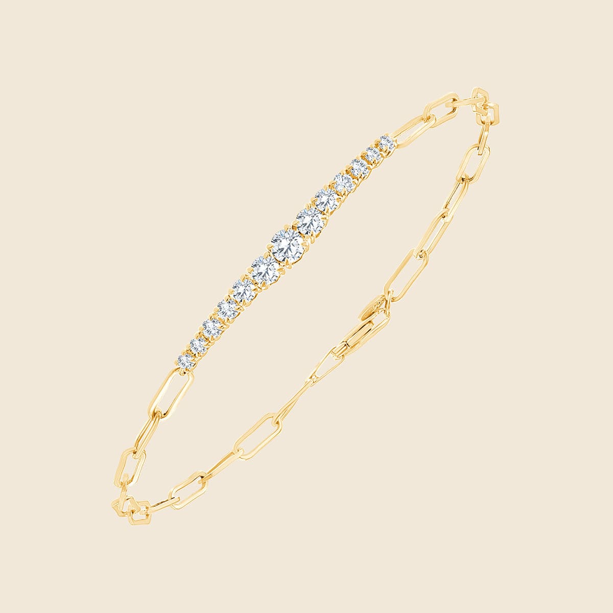 Goldkettenarmband mit Lab Diamanten in Rundschliff die mittig größer verlaufen