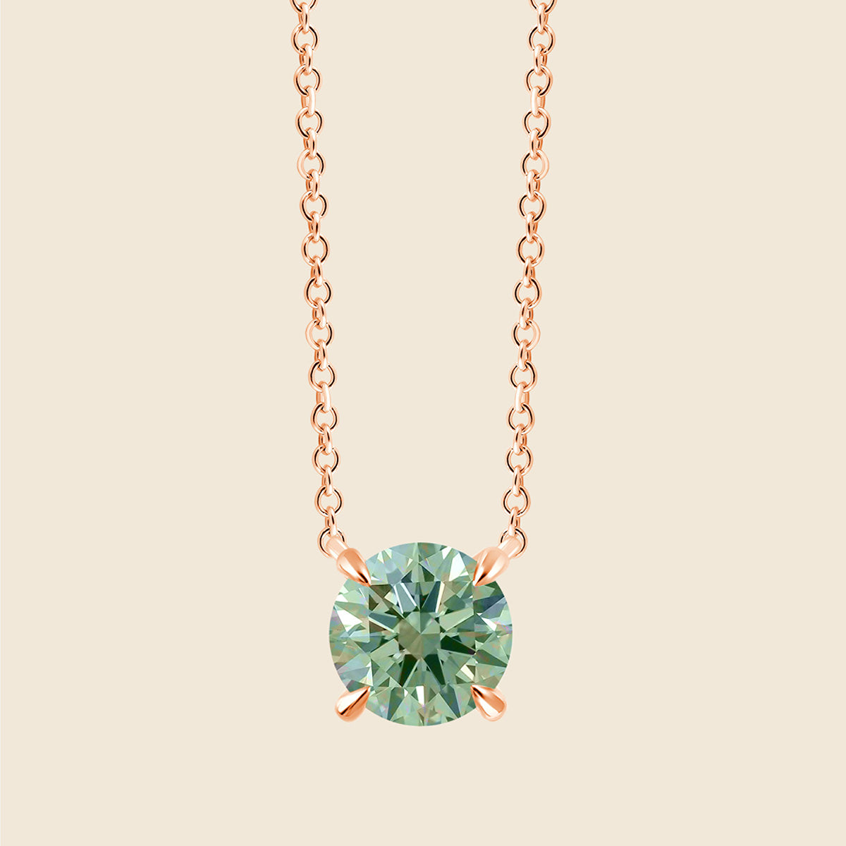 Rosegoldene Kette mit grünem Lab-Diamanten im Rundschliff