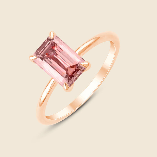 Rose Ring mit pinkem Lab-Diamant im Smaragd-Schliff