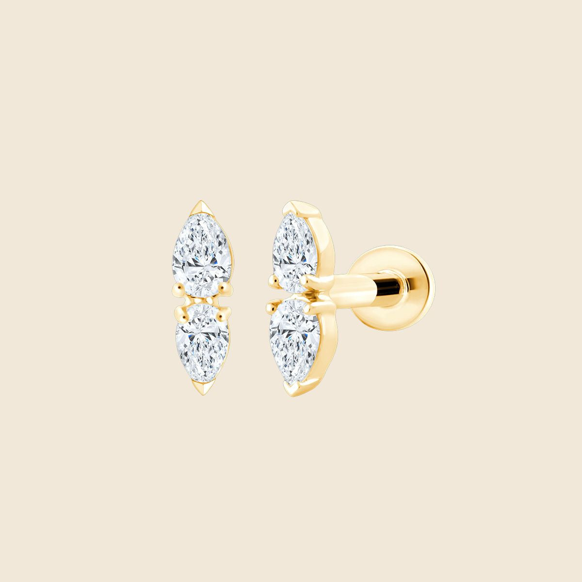 filigranes 14k Piercing mit zwei Lab Diamanten im Tropfenschliff