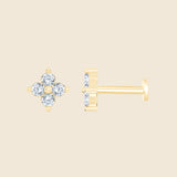 elegantes goldenes Piercing in blumenform mit vier Lab Diamanten