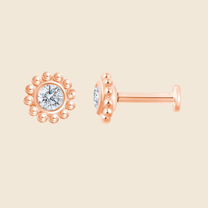 rosegoldenes 14k Piercing mit Kugelrand und rundem Lab Diamanten