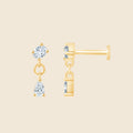 elegantes 14k Gold Piercing mit zwei Lab Diamanten im Oval- und Tropfenschliff