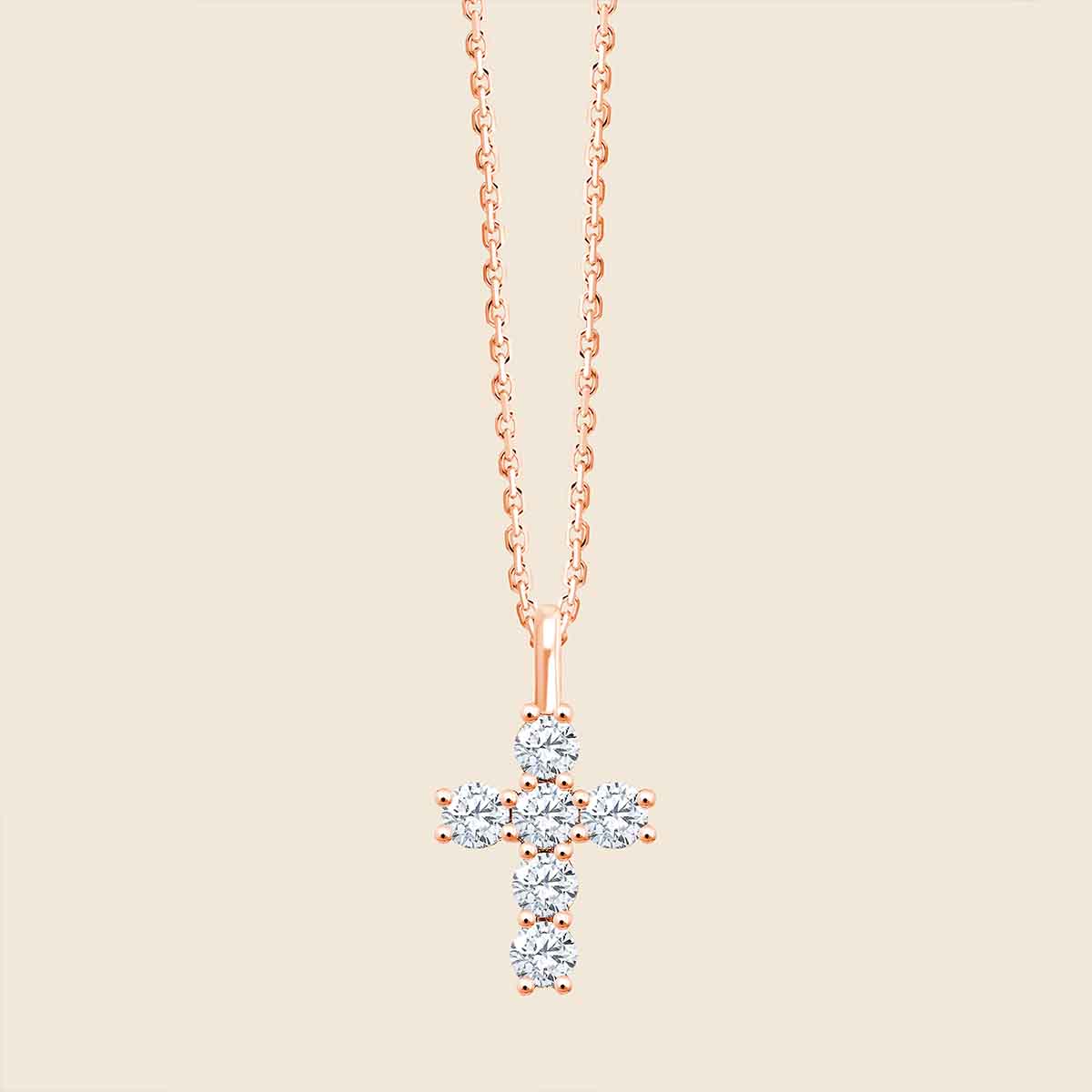Small rose gold cross necklace discount