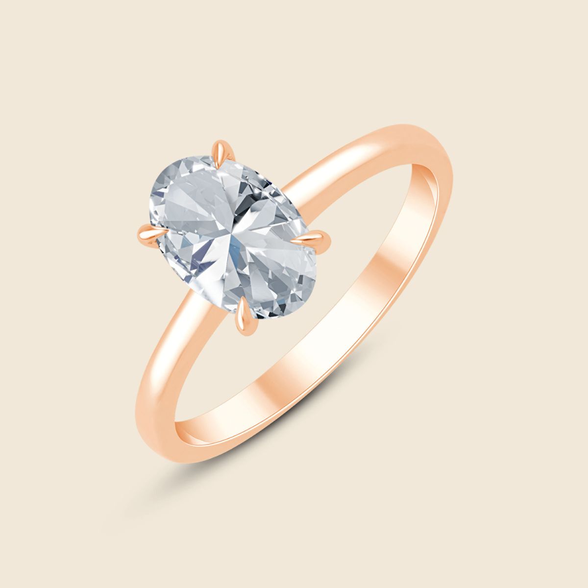Verlobungsring mit ovalem Lab-Diamant in Krappenfassung Roségold