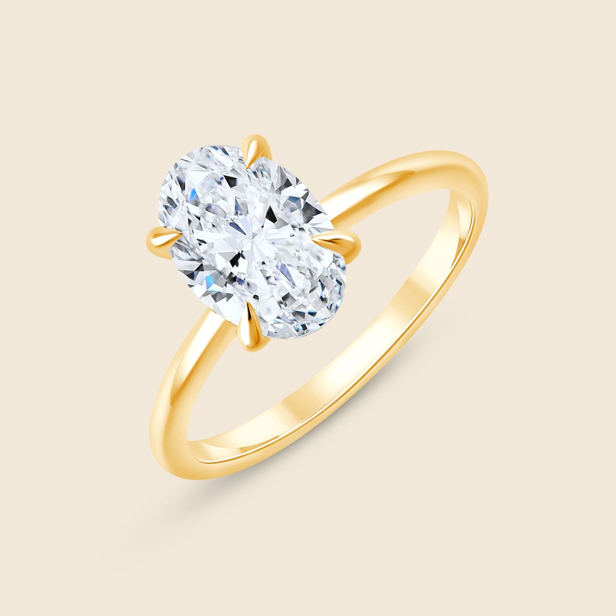 gelbgoldener Verlobungsring mit schlichtem Ringband und ovalem Labor Diamant