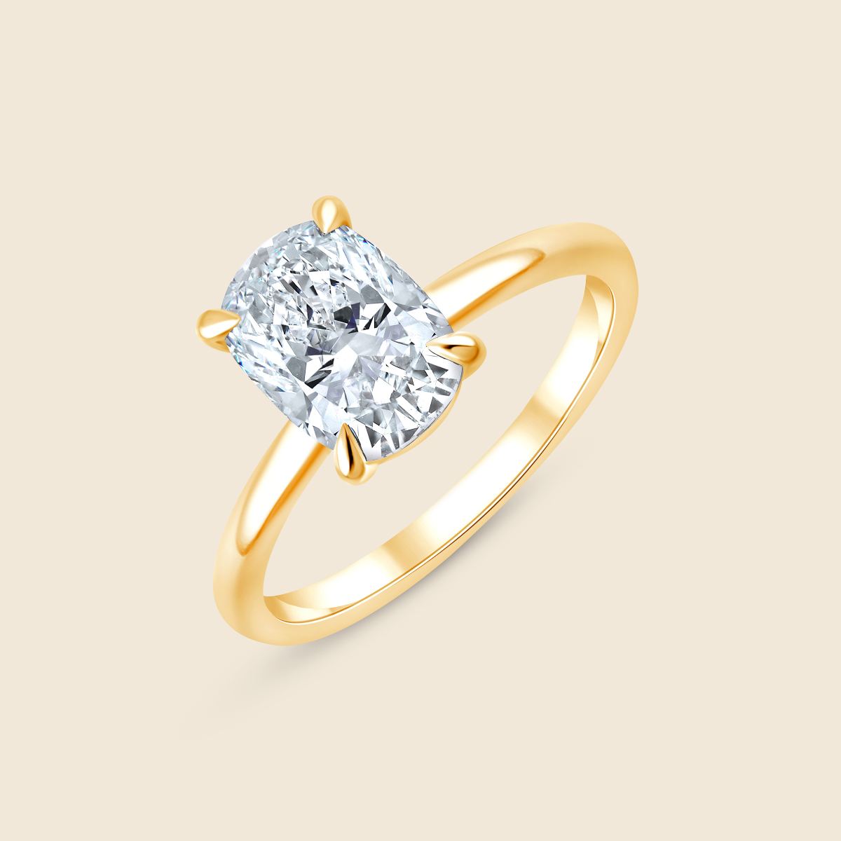 Gelbgoldener Verlobungsring mit  Labor Diamant im Cushion-Schliff
