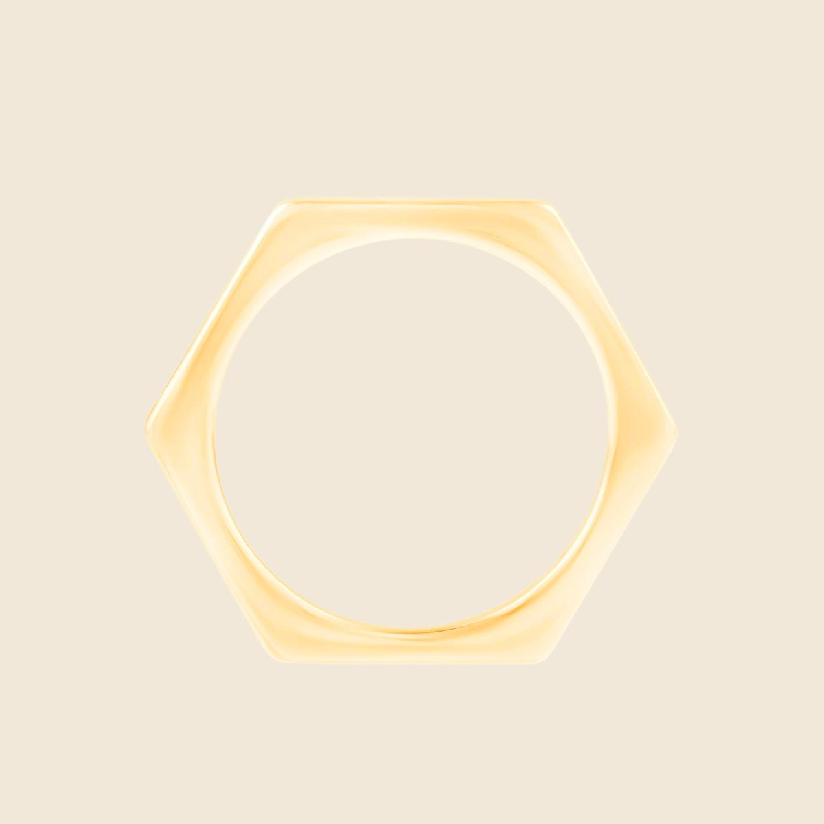 Draufsicht schmaler gelbgoldener Ring mit sechs abgerundeten Ecken 