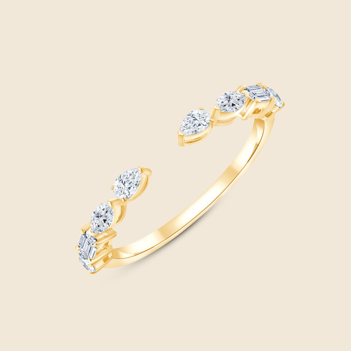 Offener gelbgoldener Diamantenring mit besonderen Schliffen der Labor Diamanten