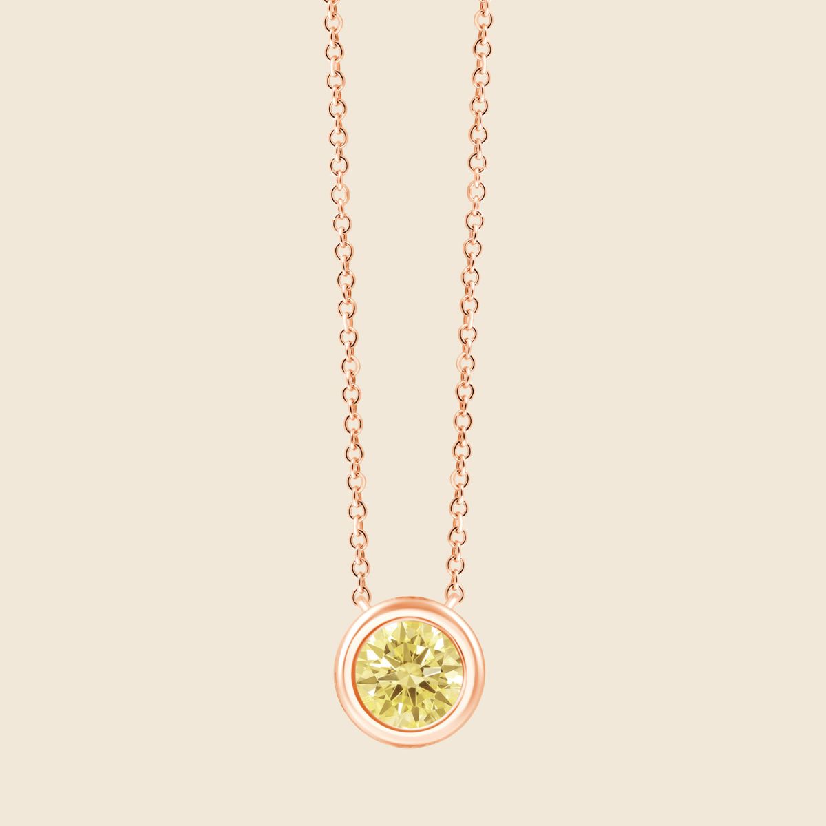 Feine Halskette aus Rosé mit rundem gelbem 0.5ct Diamanten in Zargenfassung