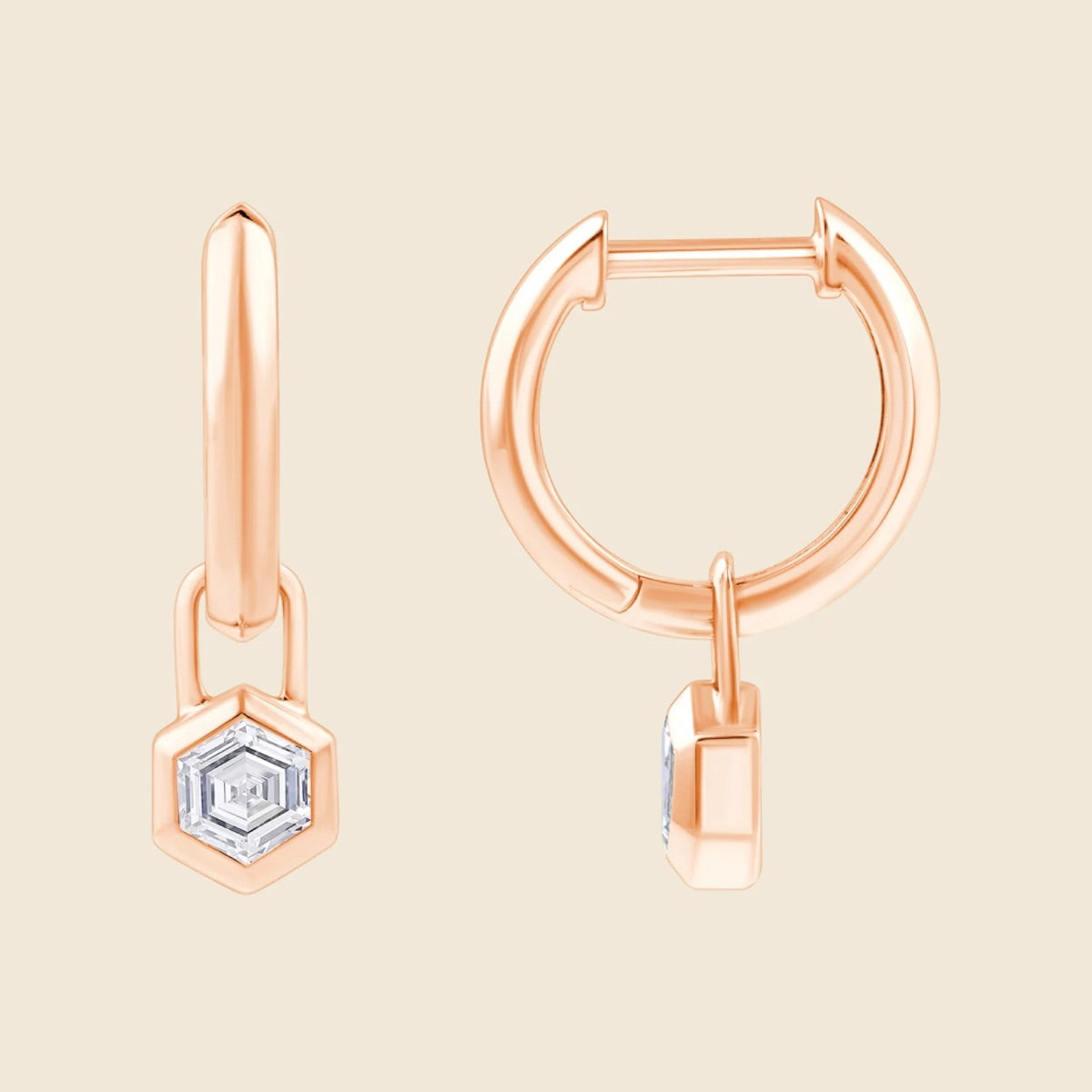 Kreolen aus 14k Roségold mit Lab Diamanten im Hexagonschliff