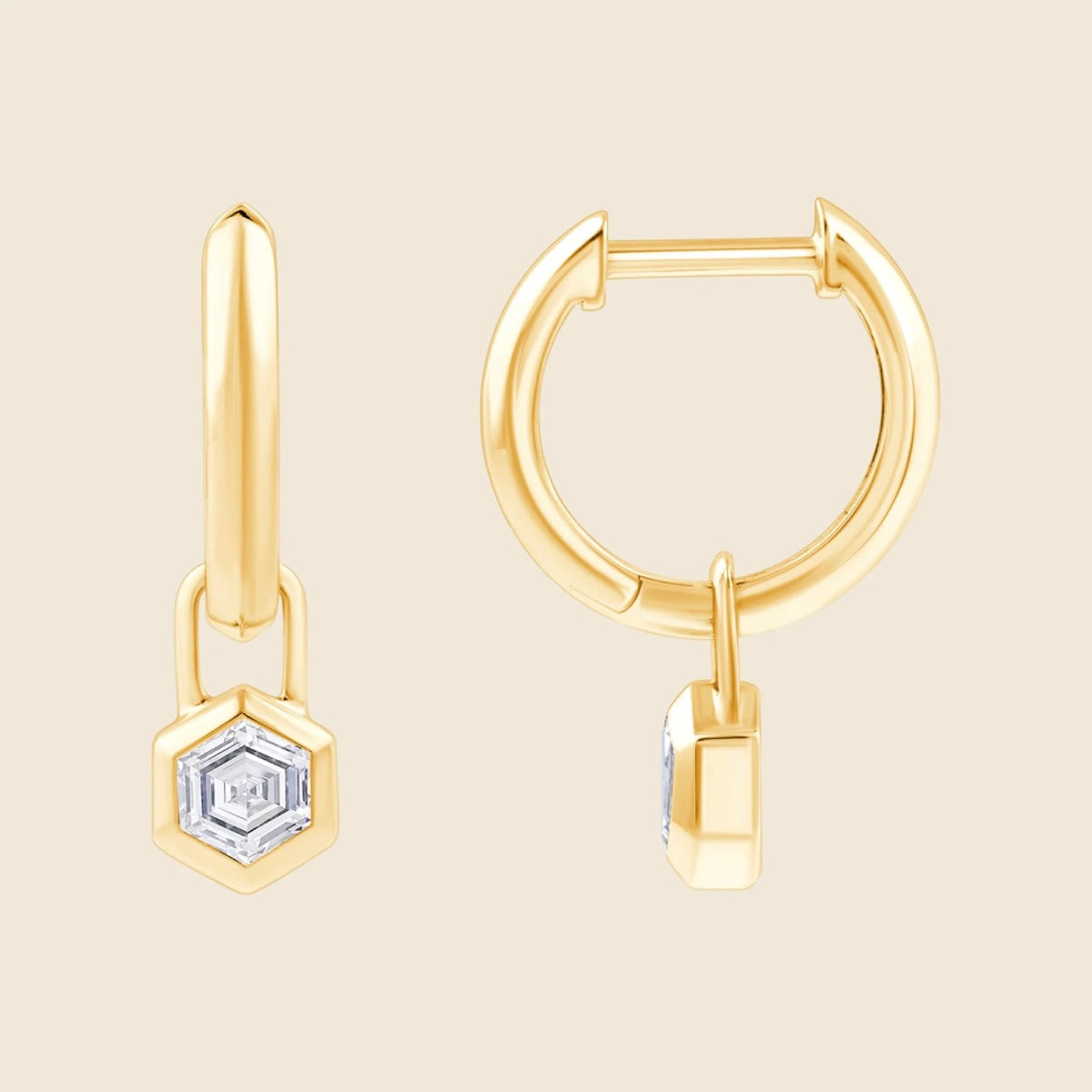 Kreolen aus 14k Gelbgold mit Lab Diamanten im Hexagonschliff