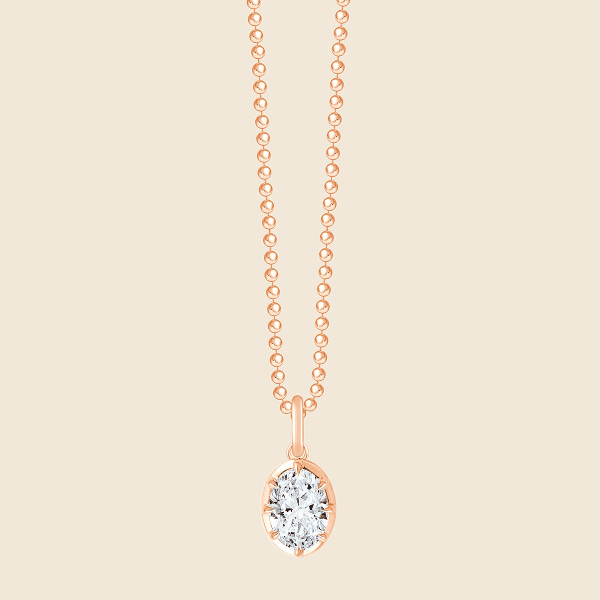 Rosegold Halskette mit Lab Diamant im Ovalschliff, zarte Fassung